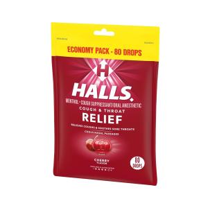 Halls Cough & Throat Relief, Cherry Flavor, Drops, Economy Pack