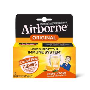 Airborne Zesty Orange Immune Support Supplement Original Effervescent Tablets 10 Ct Box