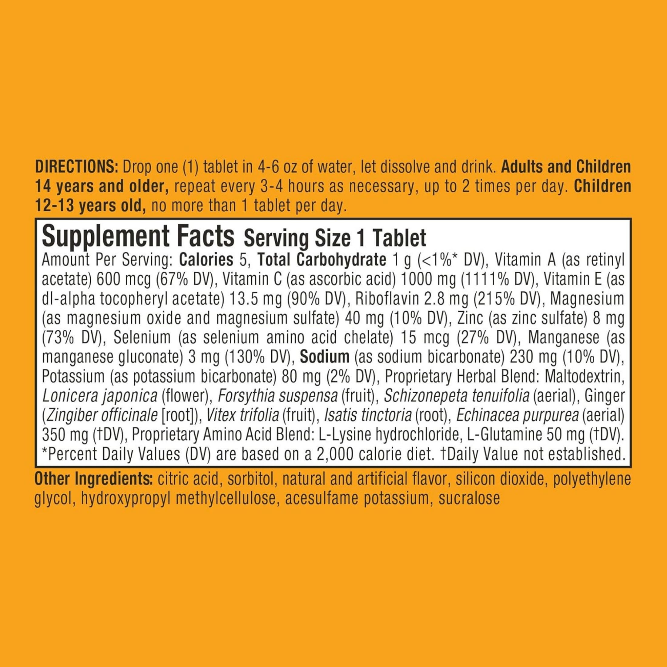Airborne Zesty Orange Immune Support Supplement Original Effervescent Tablets 10 Ct Box