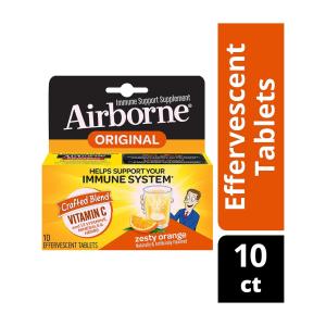 Airborne Zesty Orange Immune Support Supplement Original Effervescent Tablets 10 Ct Box