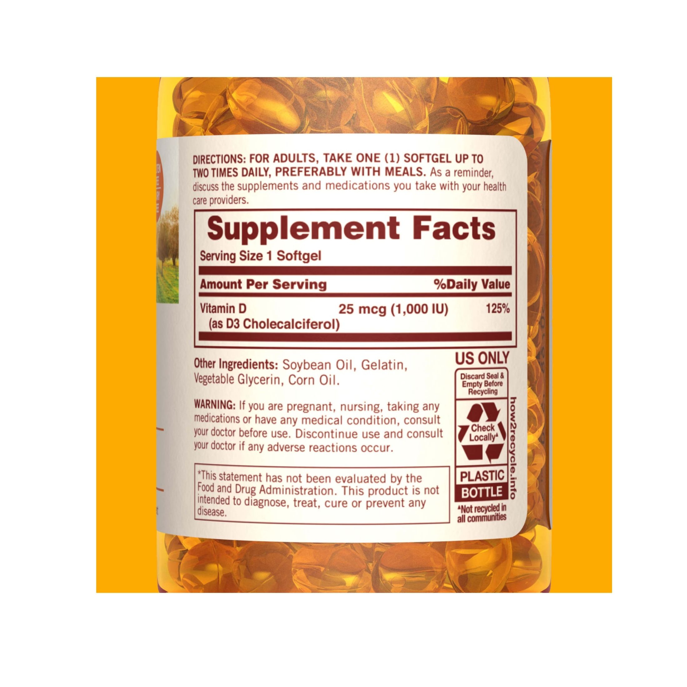 Sundown Naturals, Vitamin D3, 25 Mcg (1,000 IU), 200 Softgels