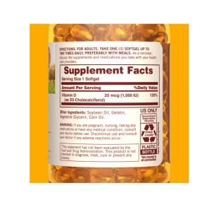 Sundown Naturals, Vitamin D3, 25 Mcg (1,000 IU), 200 Softgels