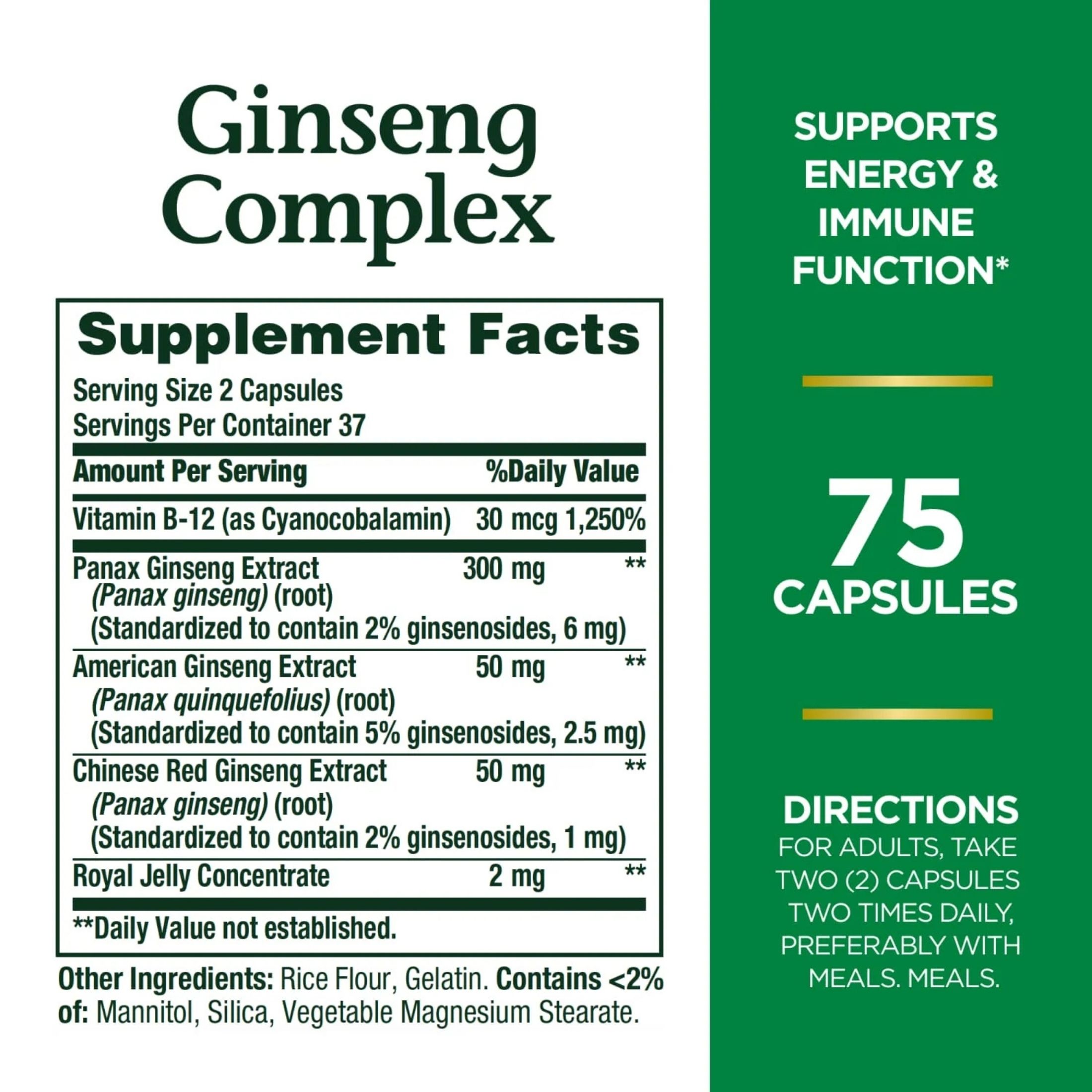 Nature's Bounty Ginseng Complex Plus Royal Jelly Capsules 75ct