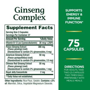 Nature's Bounty Ginseng Complex Plus Royal Jelly Capsules 75ct