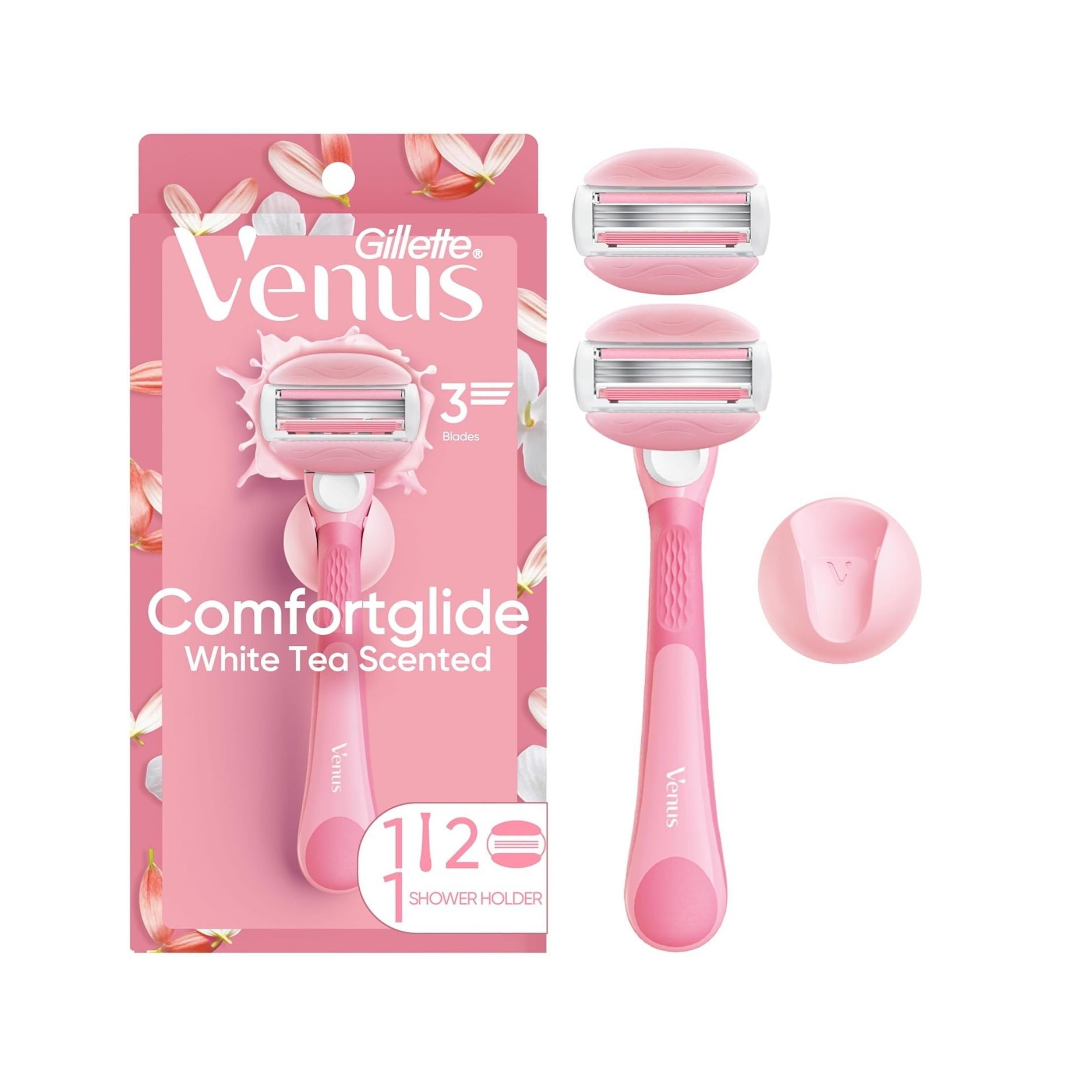 Gillette Venus Comfort Glide White Tea Women's Razor Handle + 2 Blade Refills 1 Set