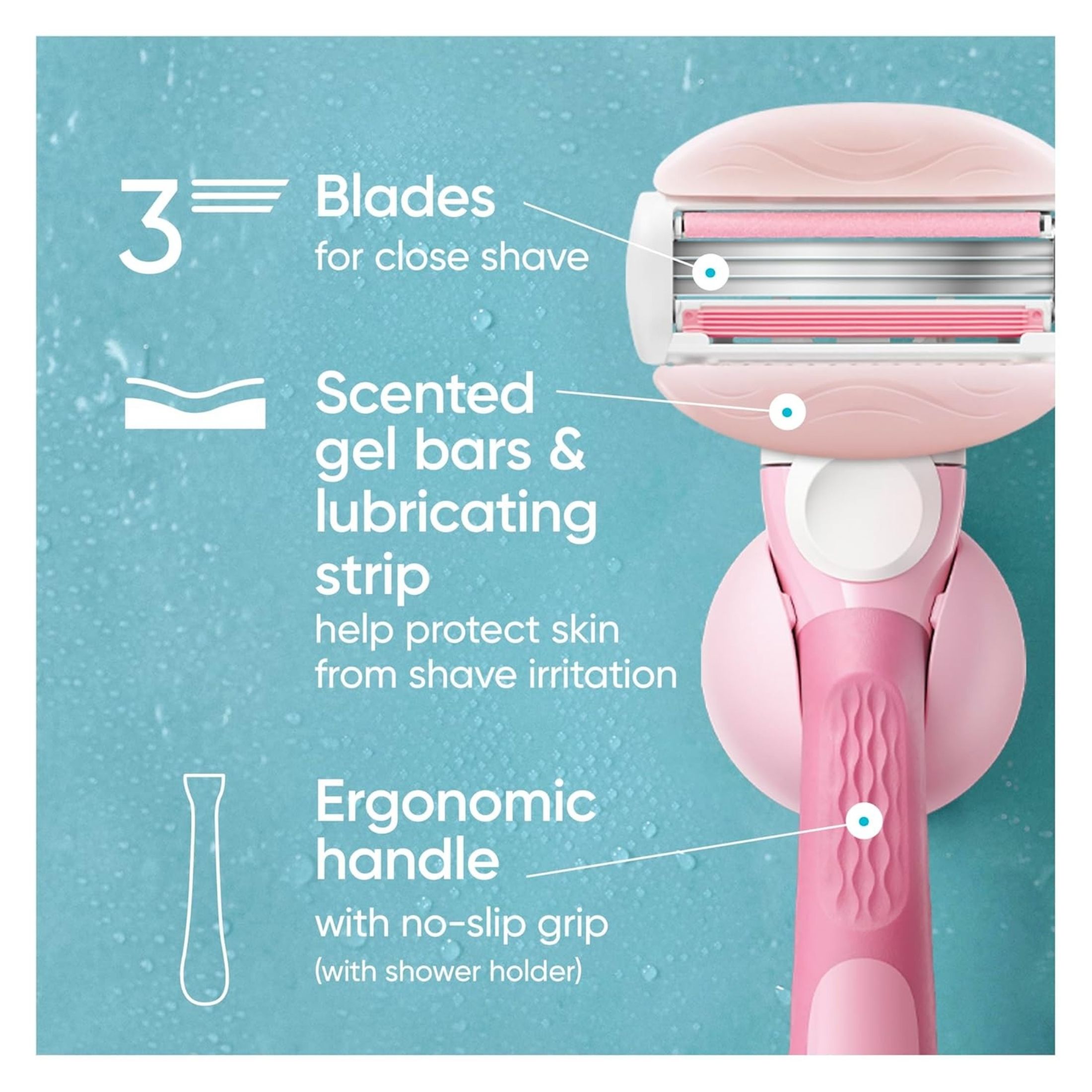 Gillette Venus Comfort Glide White Tea Women's Razor Handle + 2 Blade Refills 1 Set