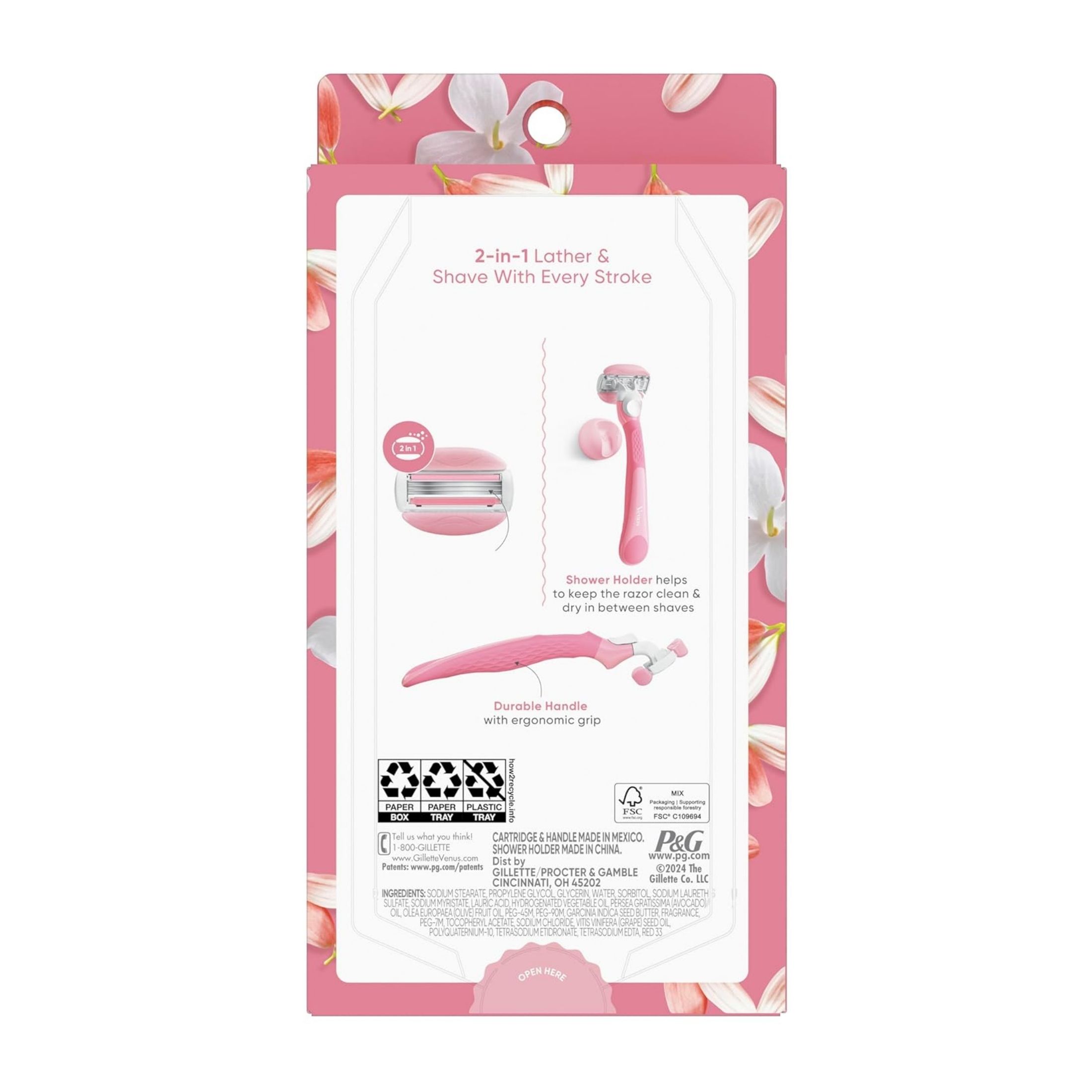 Gillette Venus Comfort Glide White Tea Women's Razor Handle + 2 Blade Refills 1 Set