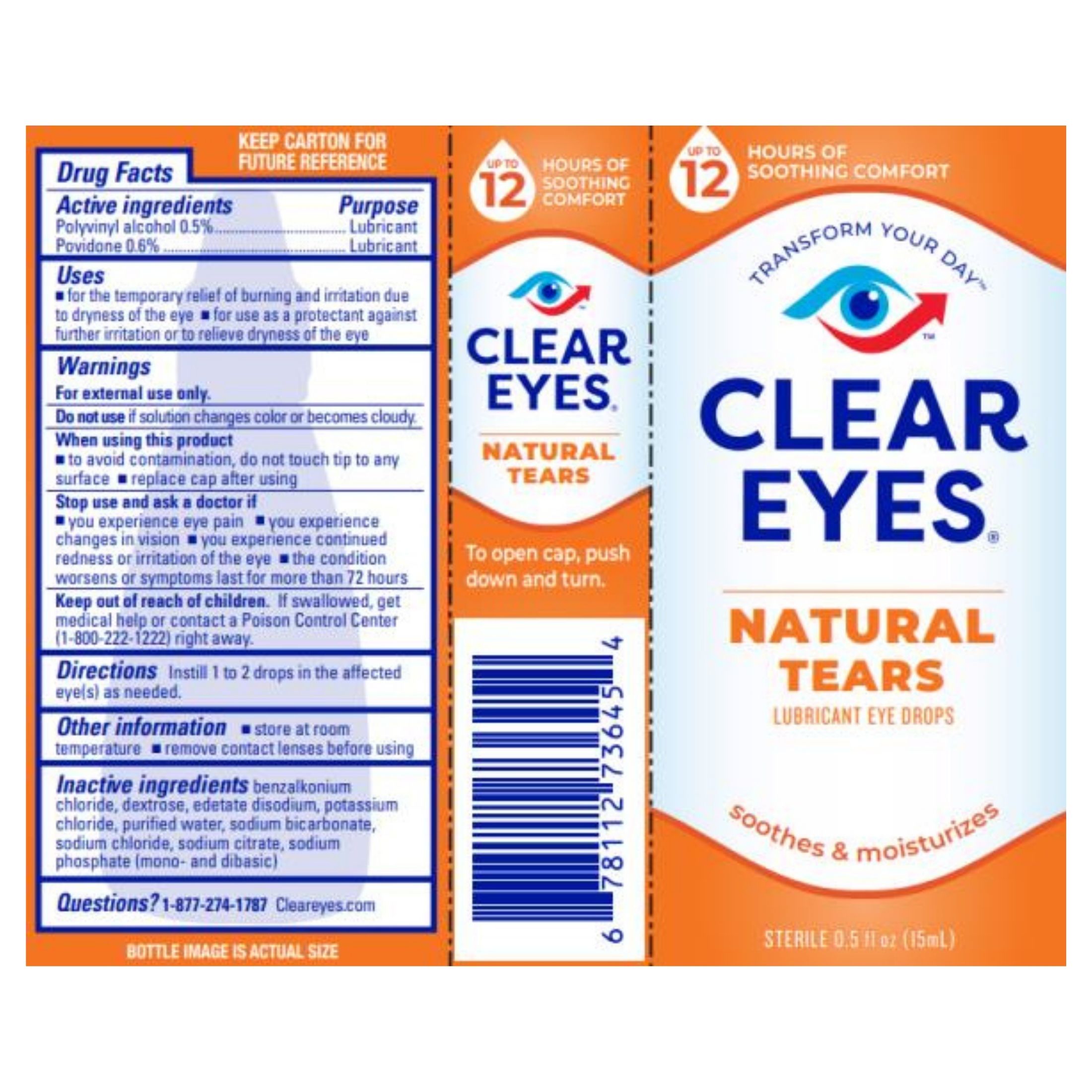 Clear Eyes Natural Tears Lubricant Eye Drops, 0.5 Fl Oz