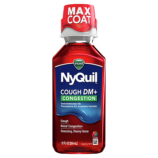 Vicks NyQuil Cough DM And Congestion Medicine, 12 Fl Oz, Berry Flavor, Relieves Nighttime Cough, Nasal Congestion, Sneezing