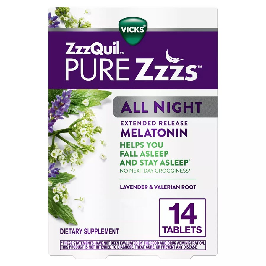 Vicks ZzzQuil PURE Zzzs All Night Extended Release Melatonin Sleep Aid Tablets