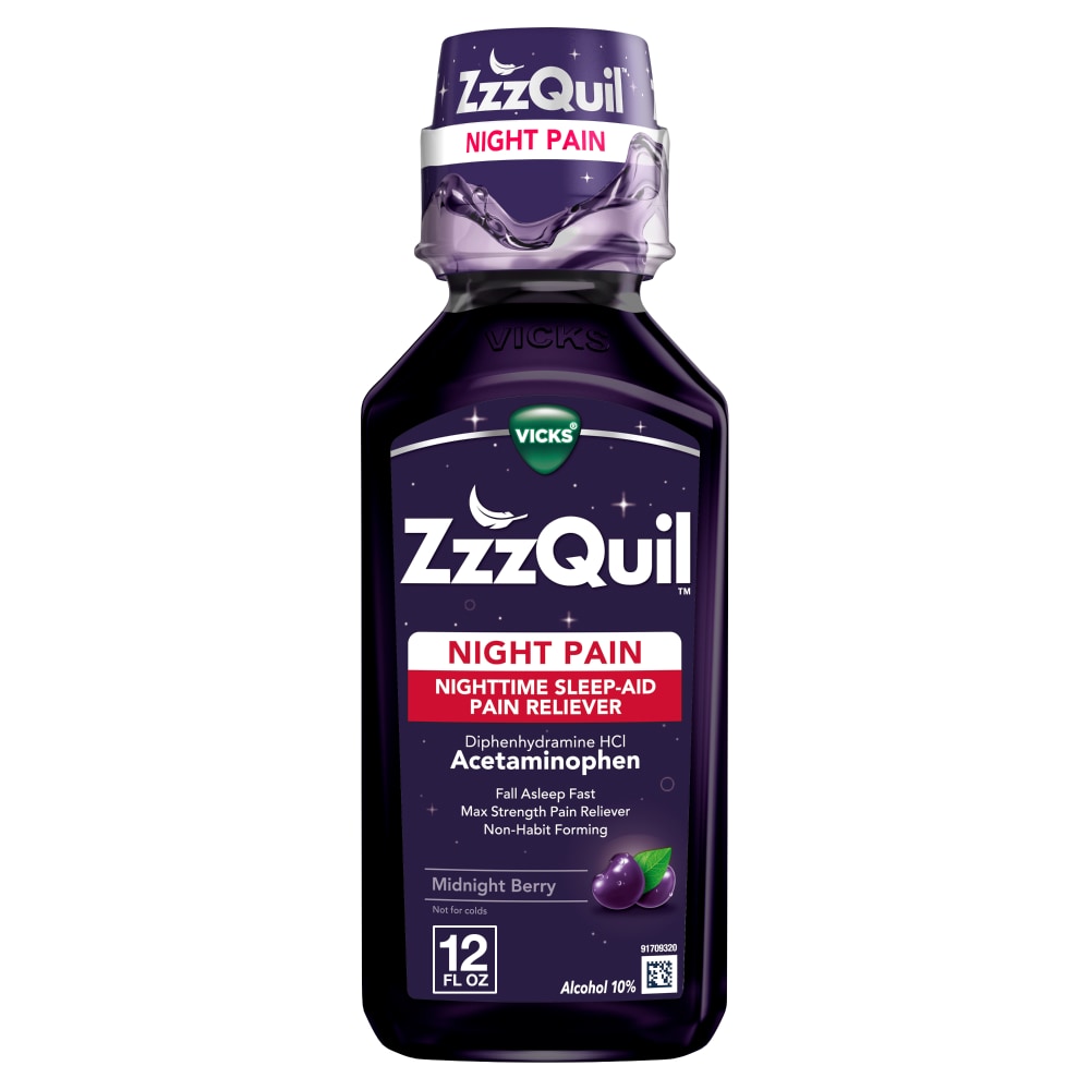 Vicks Nighttime Sleep-Aid Pain Reliever, Night Pain, Midnight Berry 12 Fl Oz