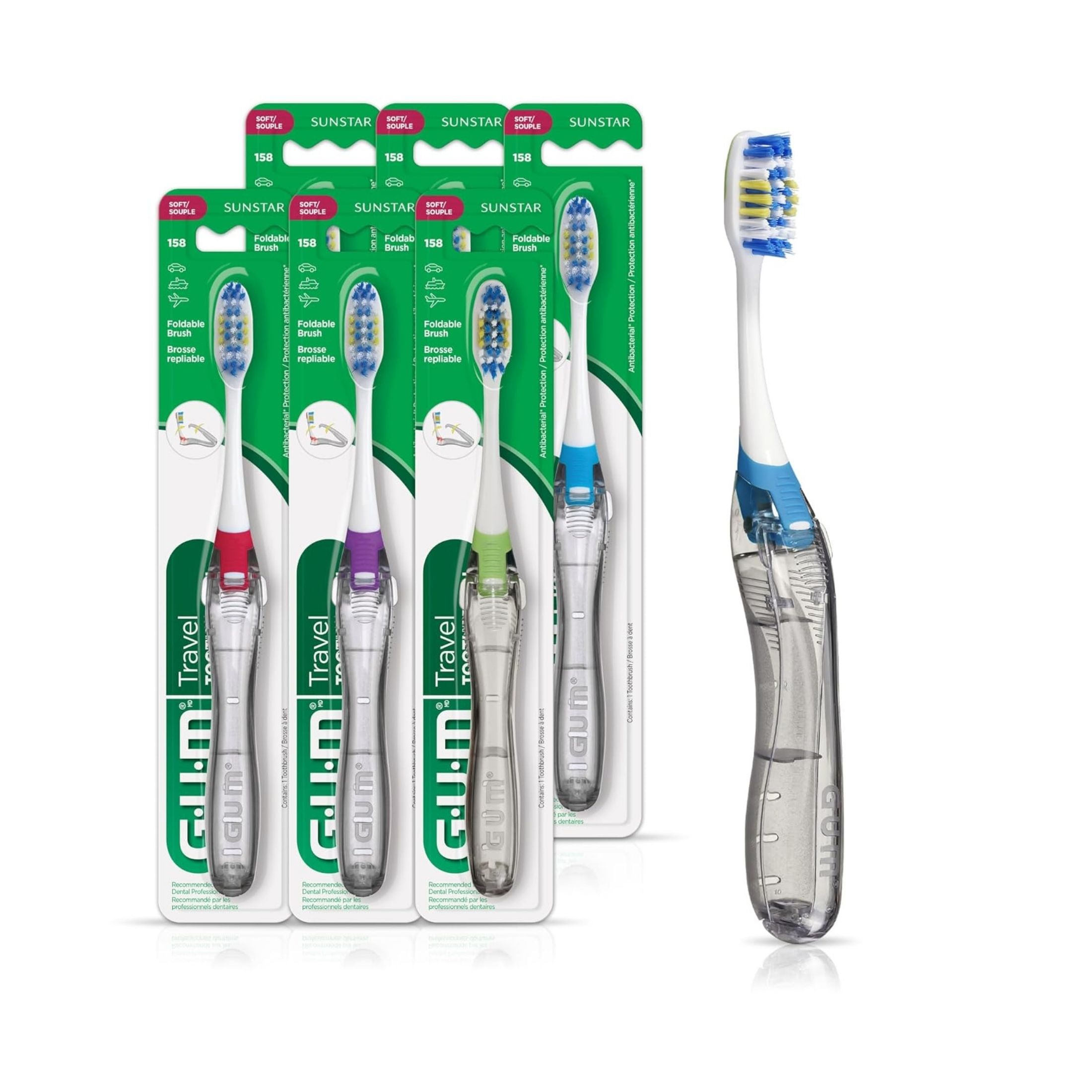 Gum Folding Travel Toothbrush, Soft Assorted