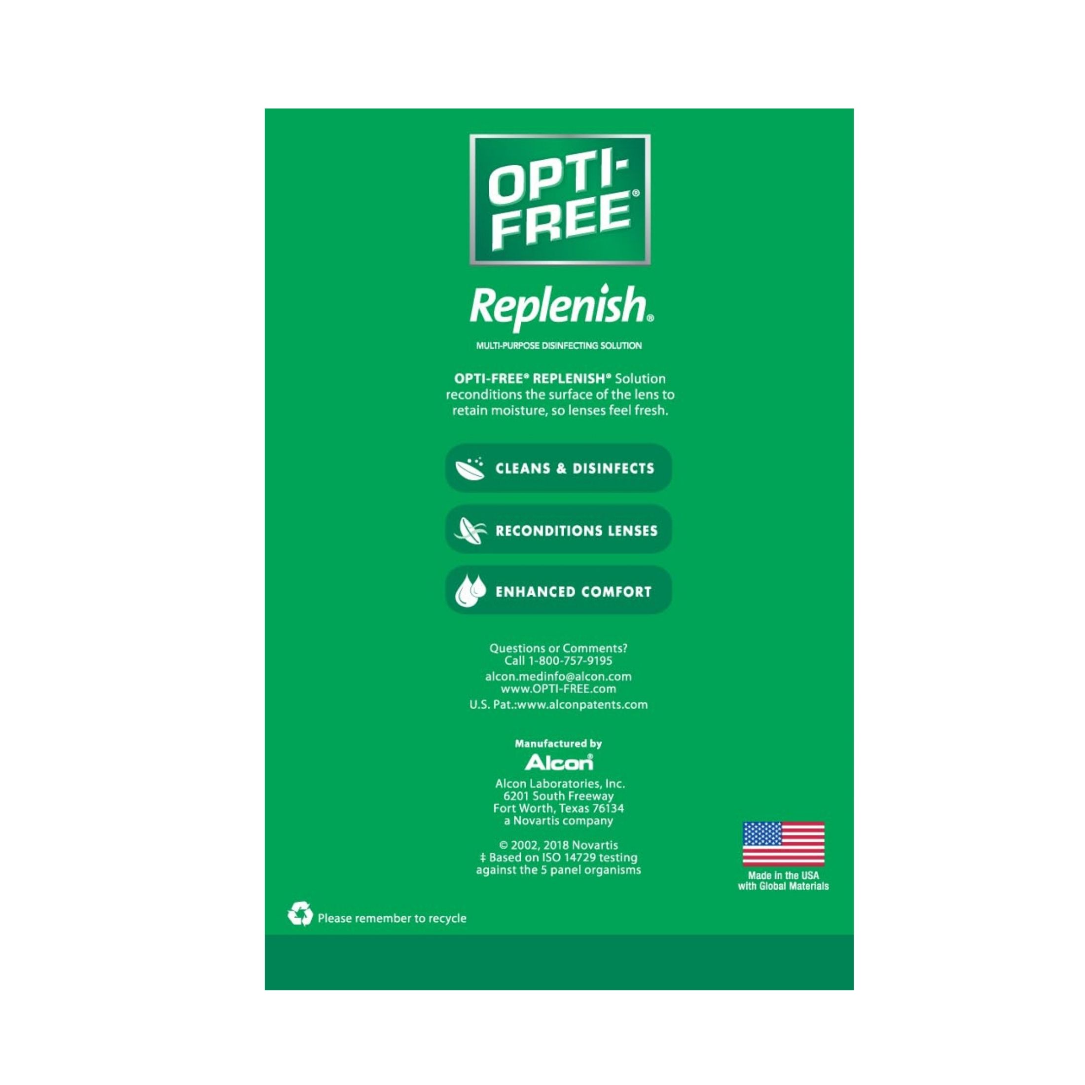 Opti-Free Replenish Multi-Purpose Enhanced Comfort Twin Pack Disinfecting Solution 2 - 10 Fl Oz Bottle