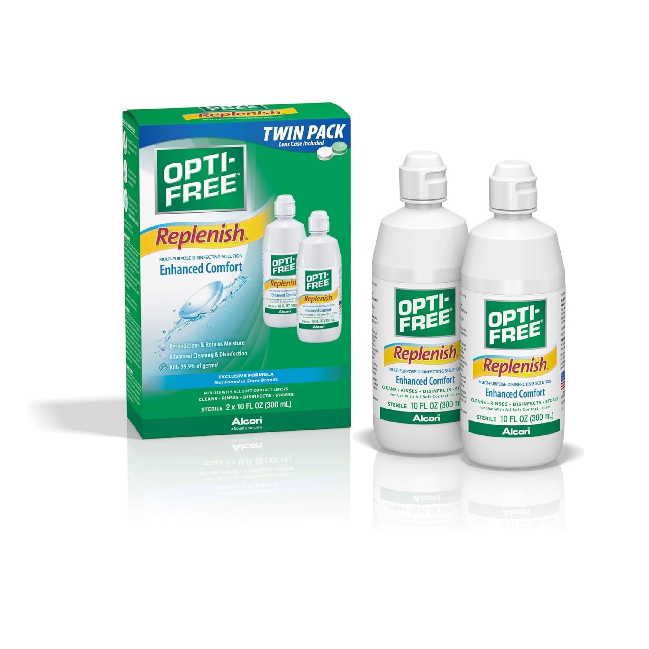 Opti-Free Replenish Multi-Purpose Enhanced Comfort Twin Pack Disinfecting Solution 2 - 10 Fl Oz Bottle