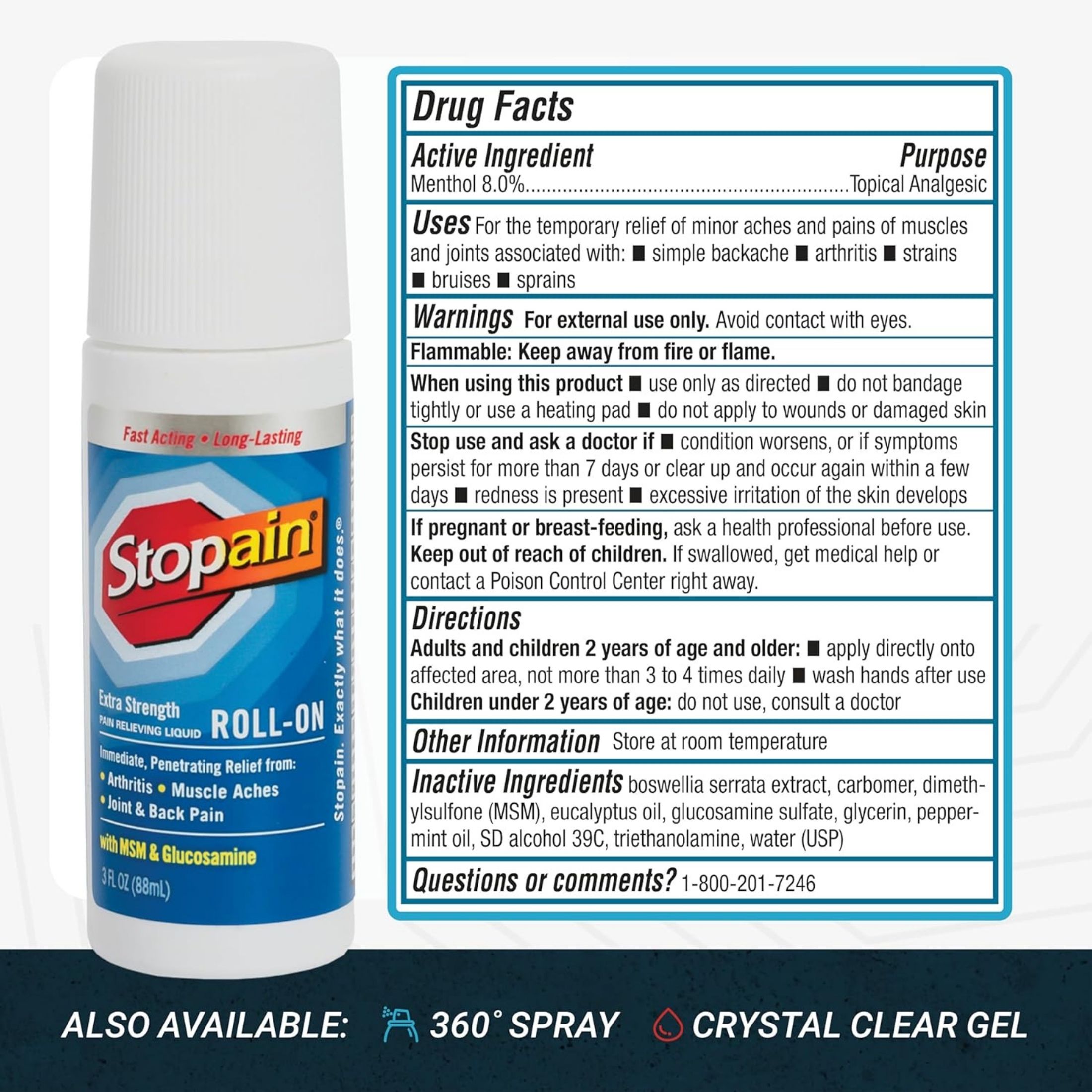 Stopain Extra Strength Pain Relief Roll-On, 3 Ounce