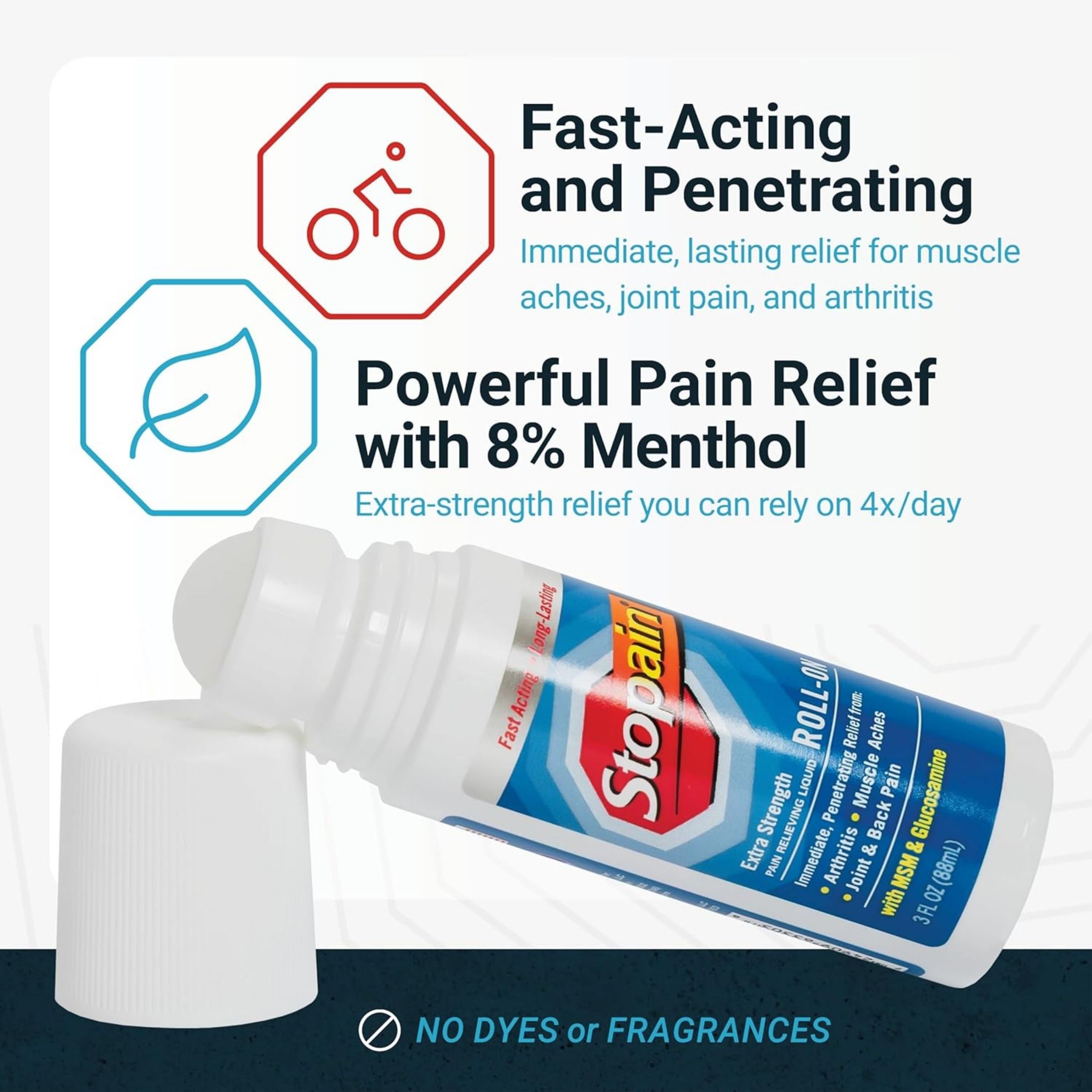 Stopain Extra Strength Pain Relief Roll-On, 3 Ounce
