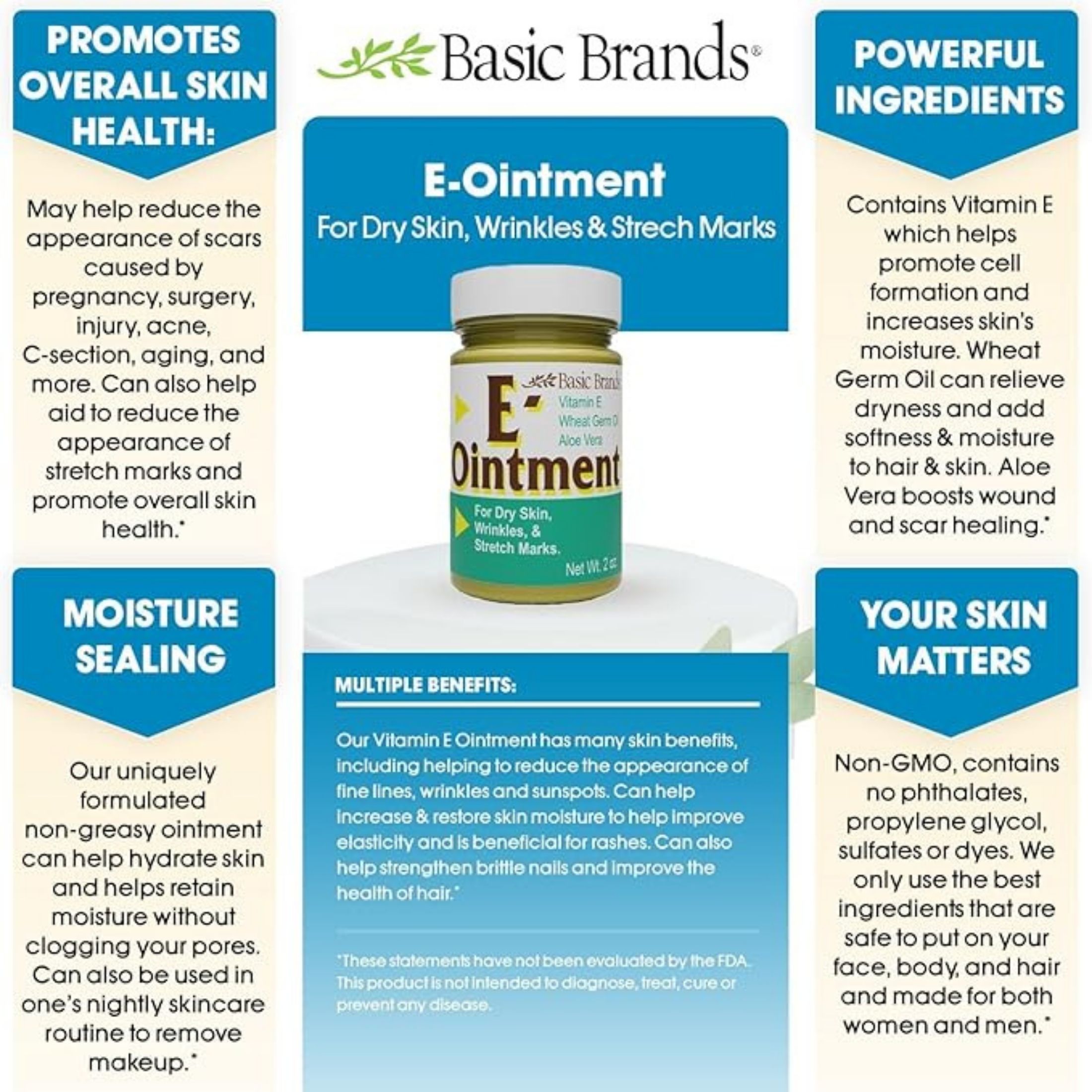 Basic Organics Vitamin E Natural Ointment 2 Oz