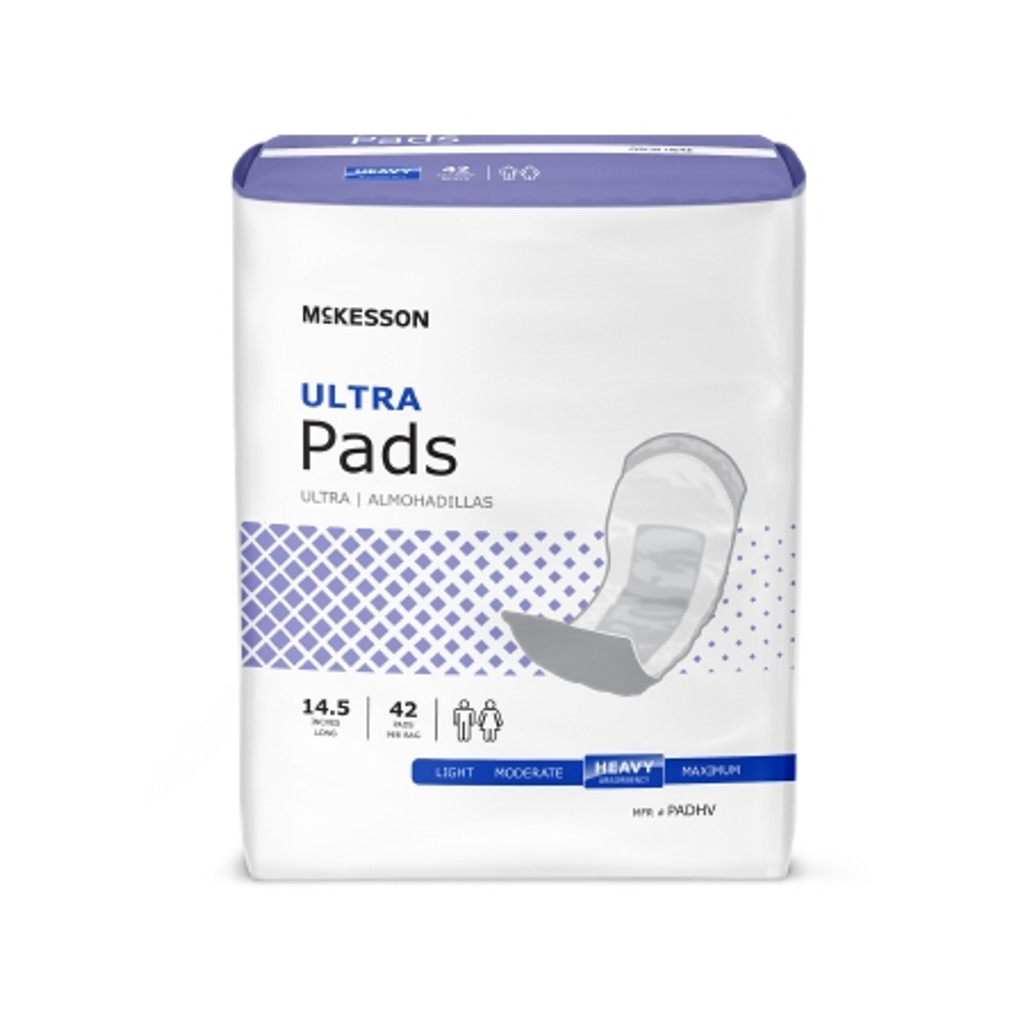 Mckesson MCK Bladder Control Pad Ultra 14-1/2 Inch Length Heavy Absorbency Polymer Core One Size Fits Most BAG/42