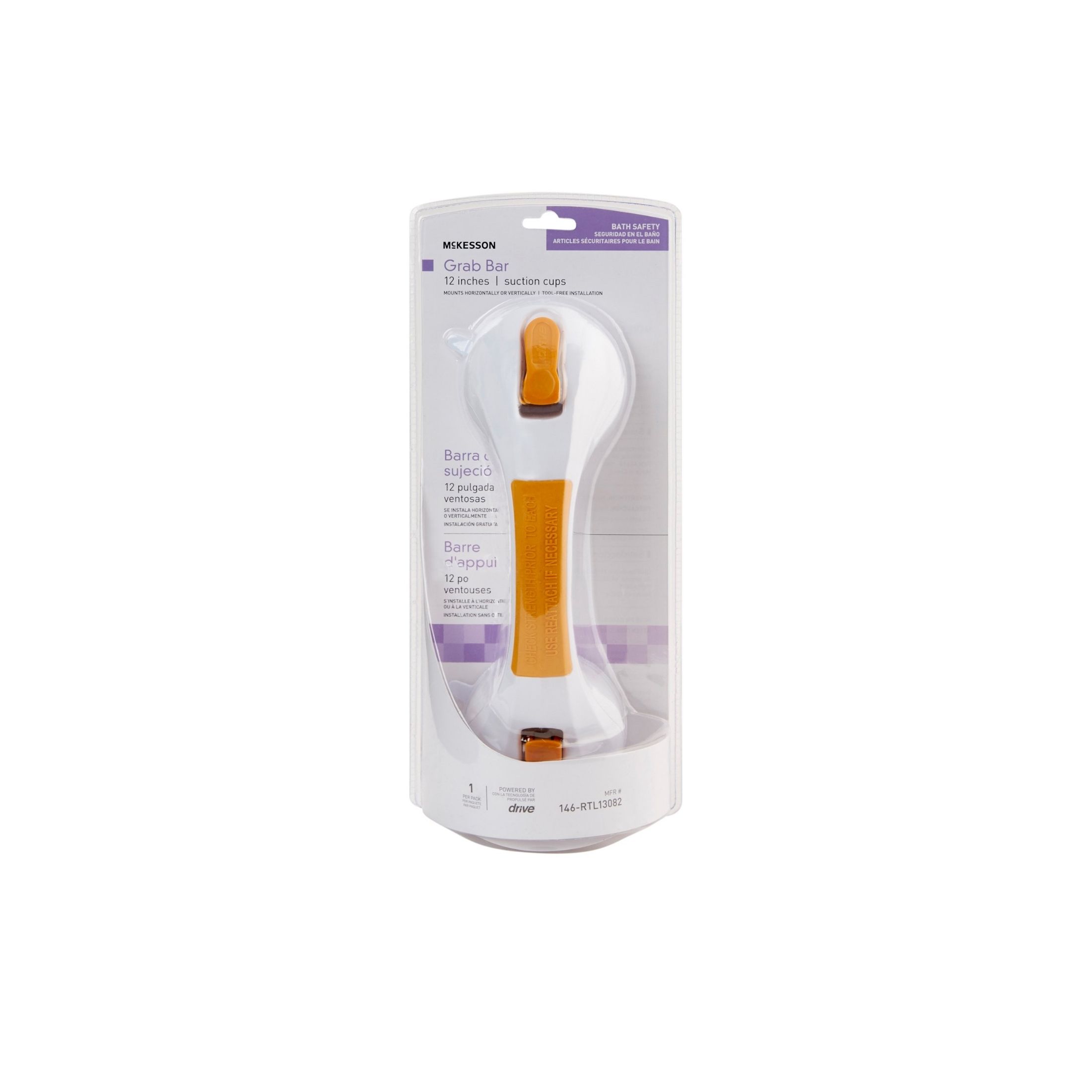 McKesson White / Yellow Plastic Suction-Cup Grab Bar 1103365