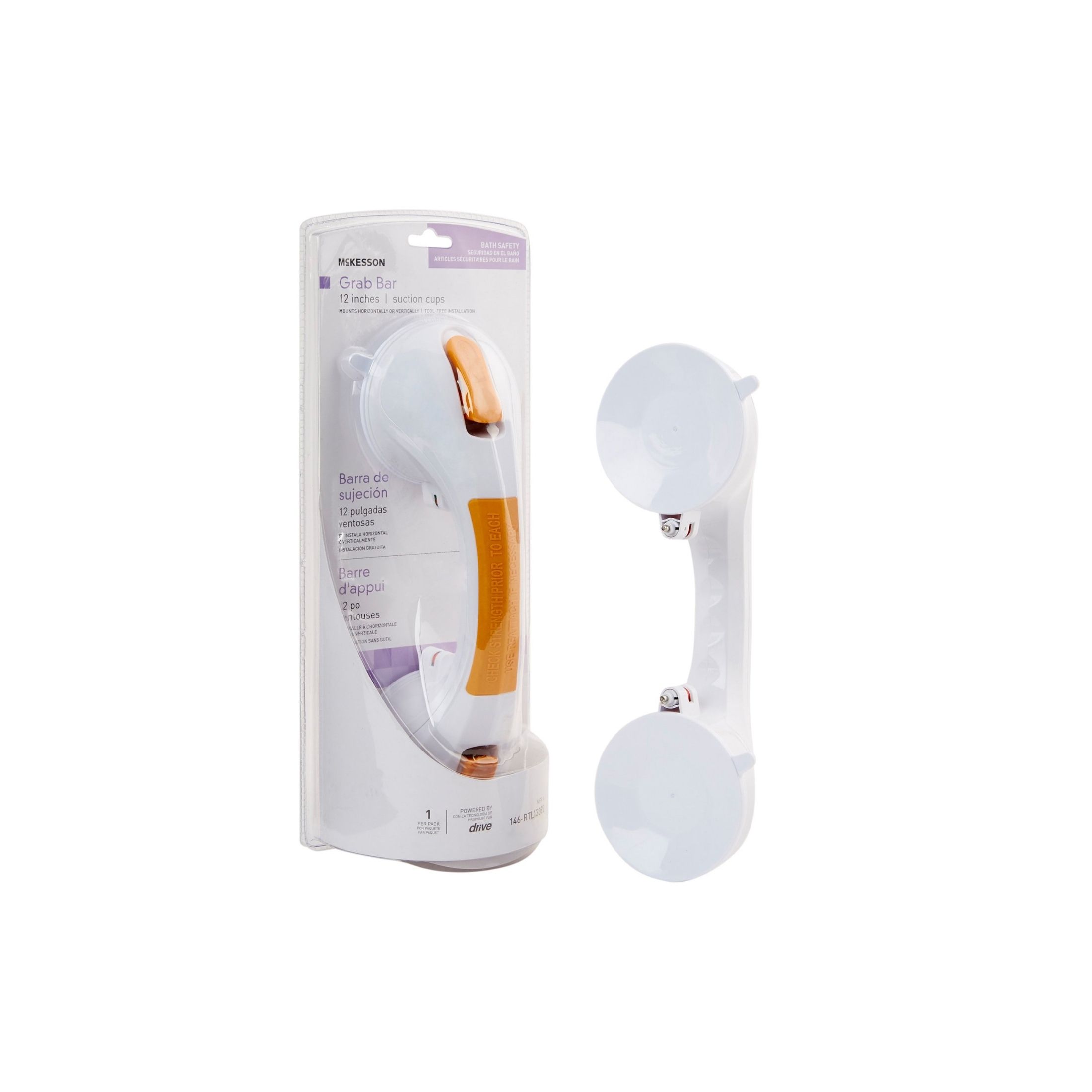 McKesson White / Yellow Plastic Suction-Cup Grab Bar 1103365