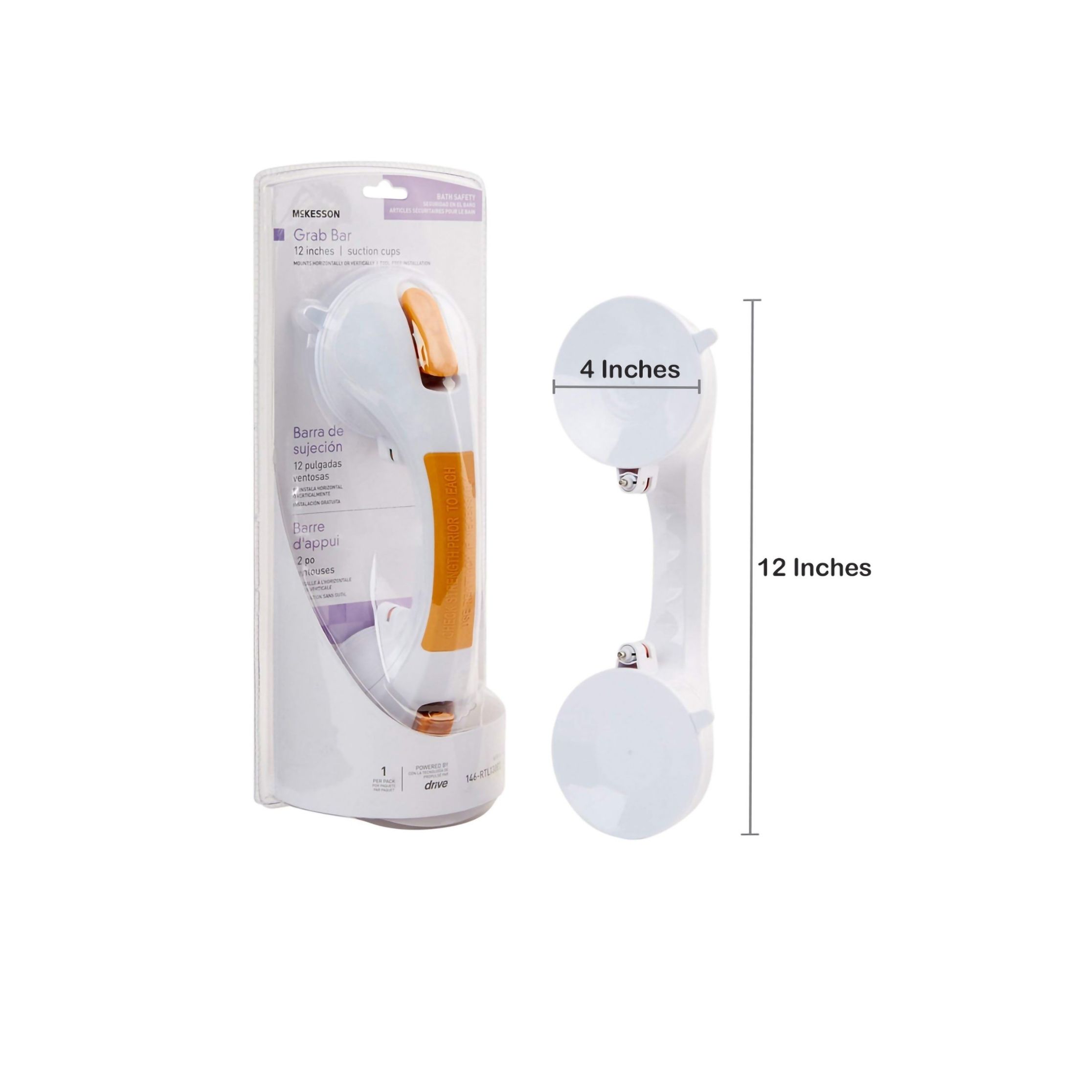 McKesson White / Yellow Plastic Suction-Cup Grab Bar 1103365