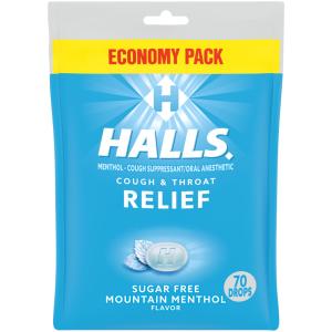 Halls Cough & Throat Drops, Sugar Free, Mountain Menthol Flavor, Economy Pack