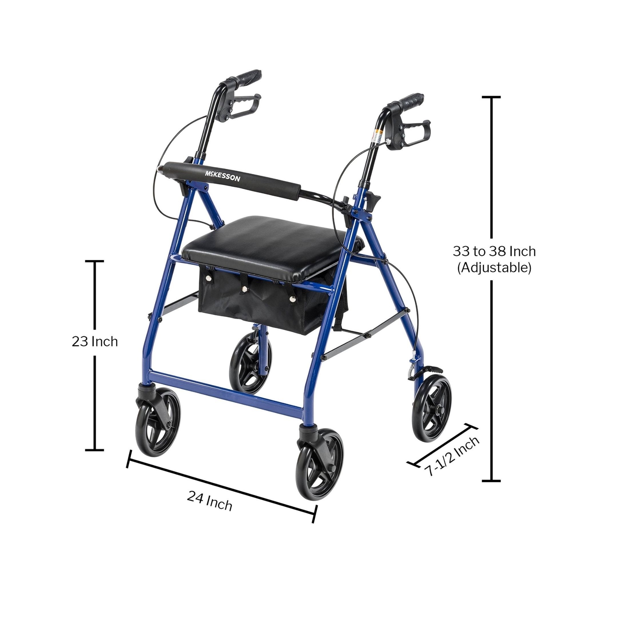 McKesson Rollator Adjustable Height Aluminum 33 To 38 Inch Handle Height 146-R728BL