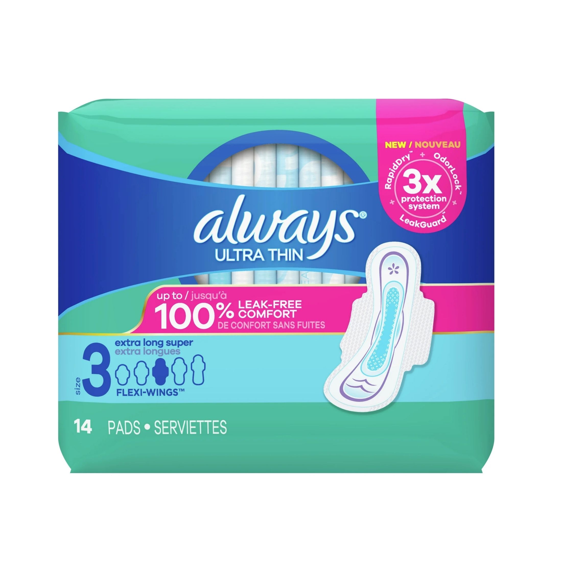 Always Pads, Flex Wings, Ultra Thin, Extra Long Super, Size 3