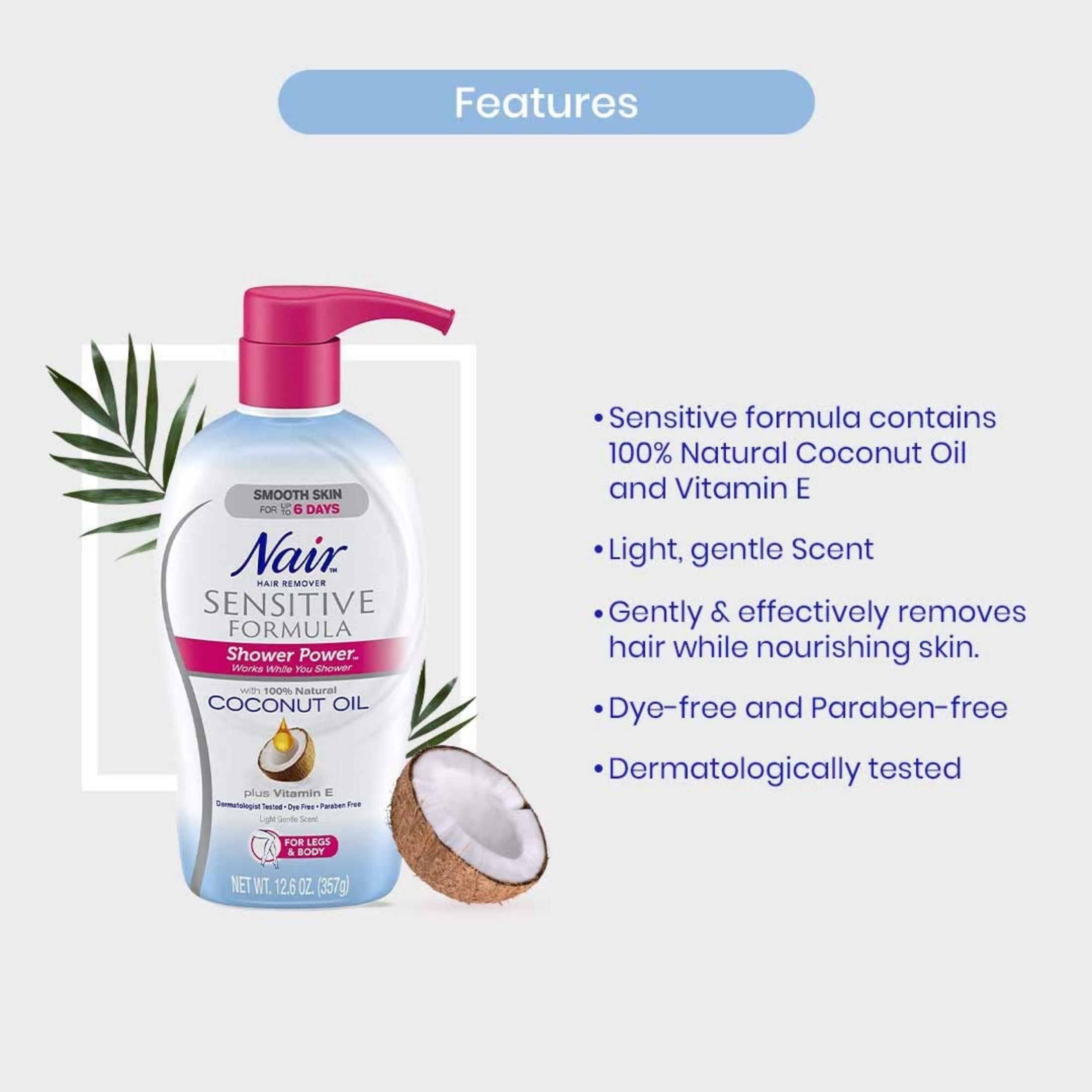 Nair Shower Power Sensitive Formula Coconut Oil Hair Remover