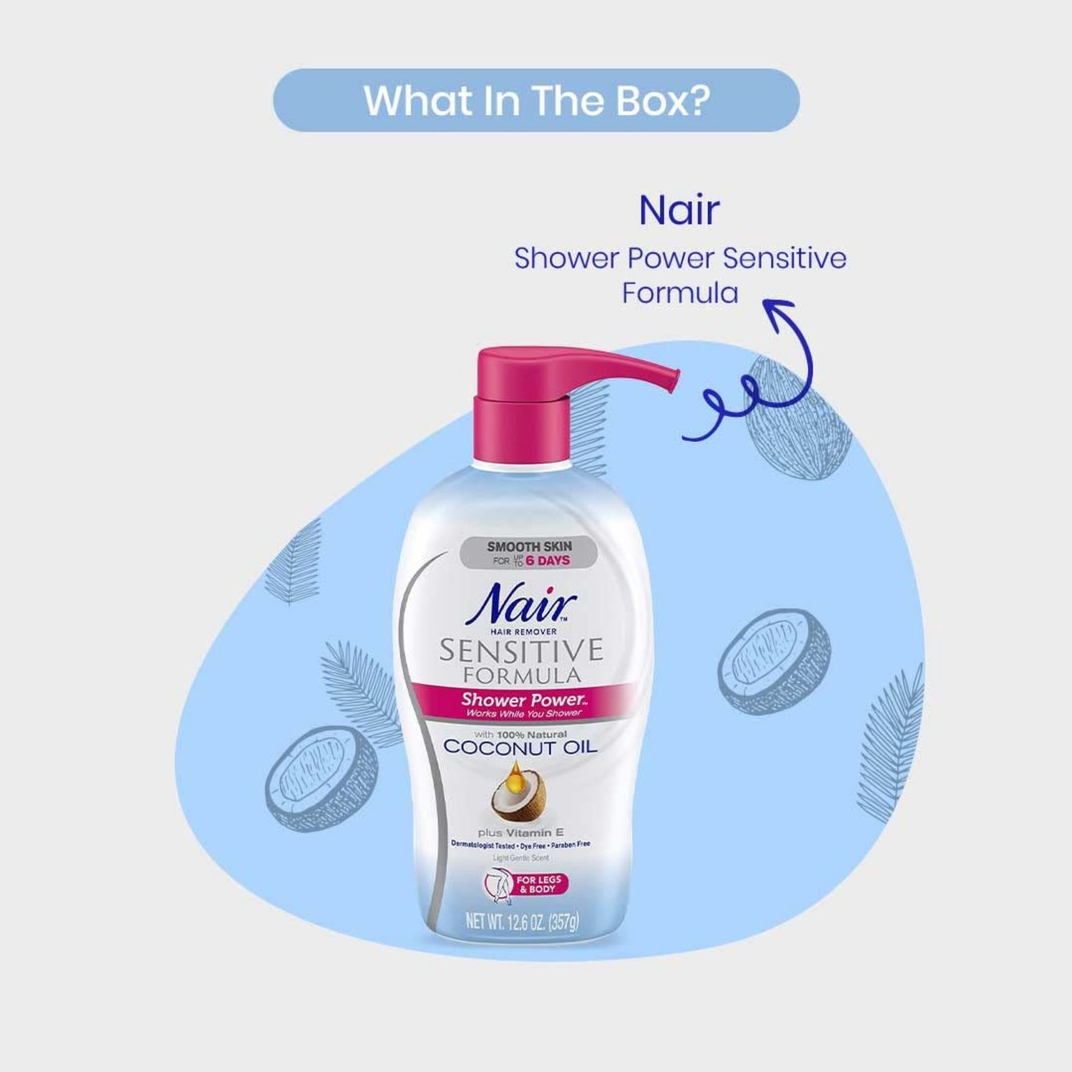 Nair Shower Power Sensitive Formula Coconut Oil Hair Remover