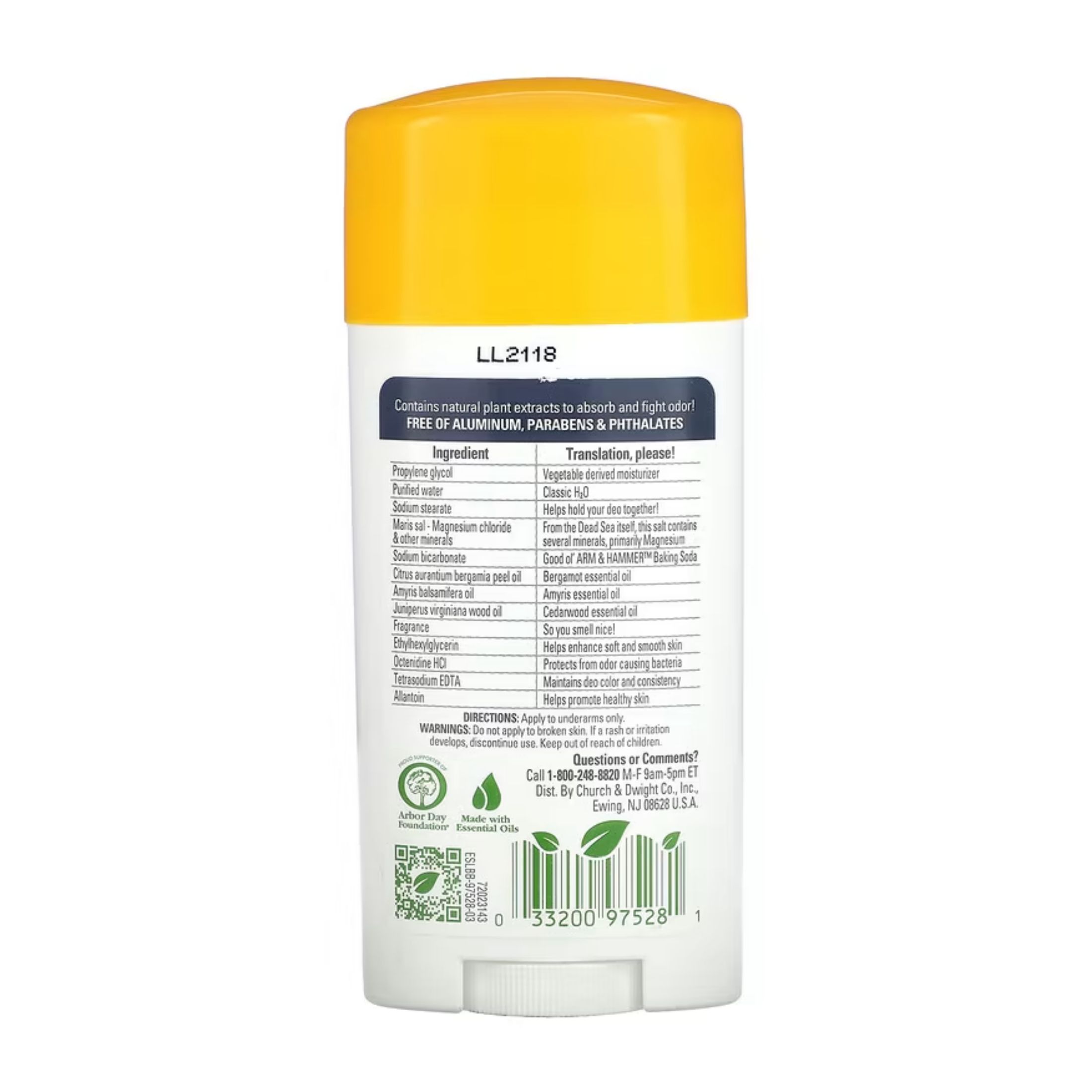 Arm & Hammer Essentials With Natural Deodorizers Deodorant Magnesium Vanilla Sandalwood 2.5 Oz