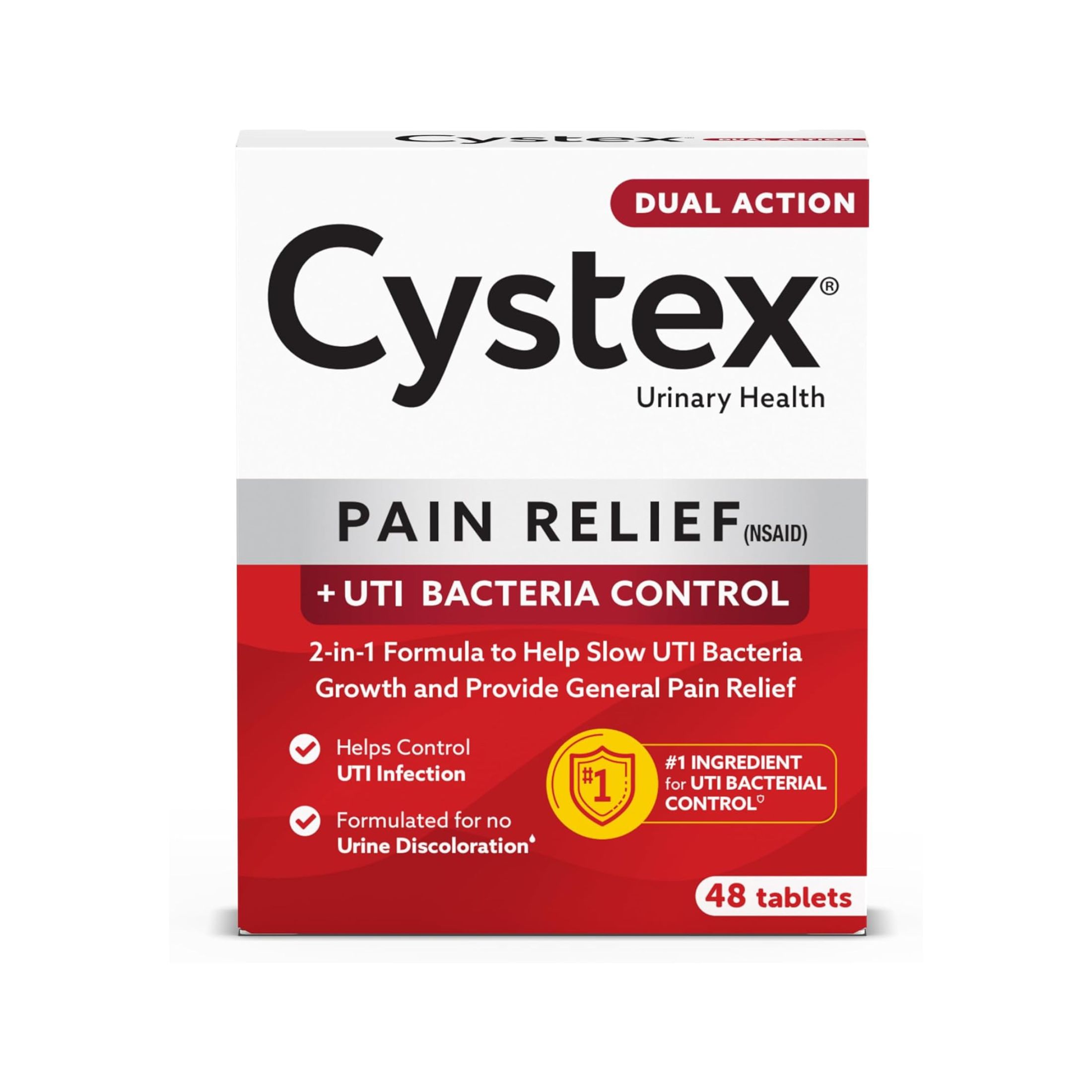 Cystex UTI Bacteria Control Dual Action Pain Relief 48 Tablets
