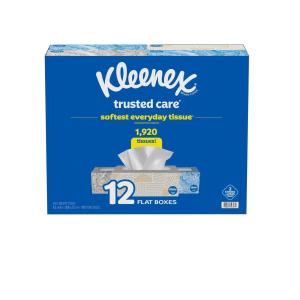 Kleenex Trusted Care 2-ply Facial Tissues, Flat Boxes (160 Tissue/Box, 12 Boxes)