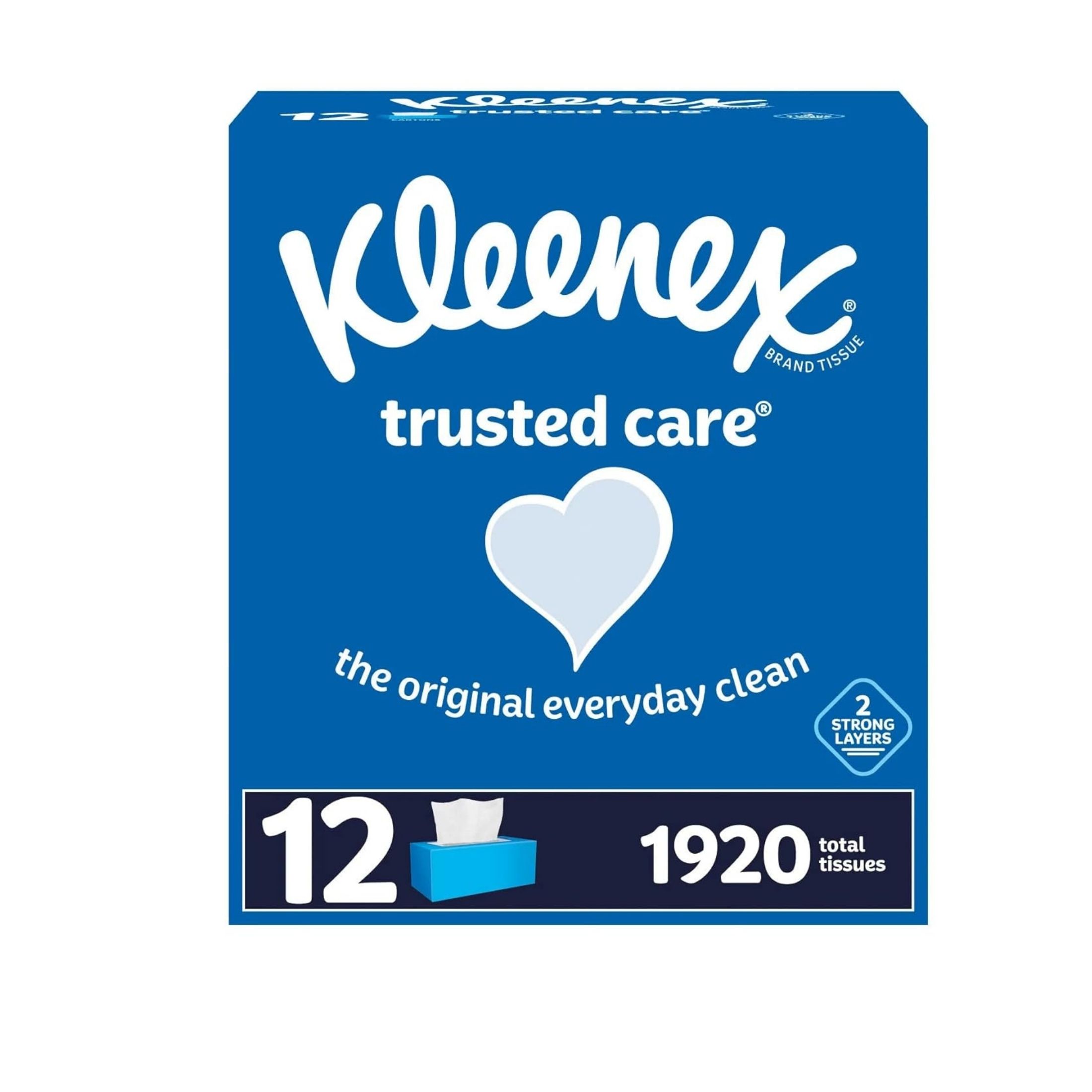 Kleenex Trusted Care 2-ply Facial Tissues, Flat Boxes (160 Tissue/Box, 12 Boxes)