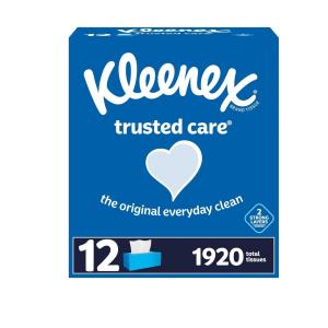 Kleenex Trusted Care 2-ply Facial Tissues, Flat Boxes (160 Tissue/Box, 12 Boxes)