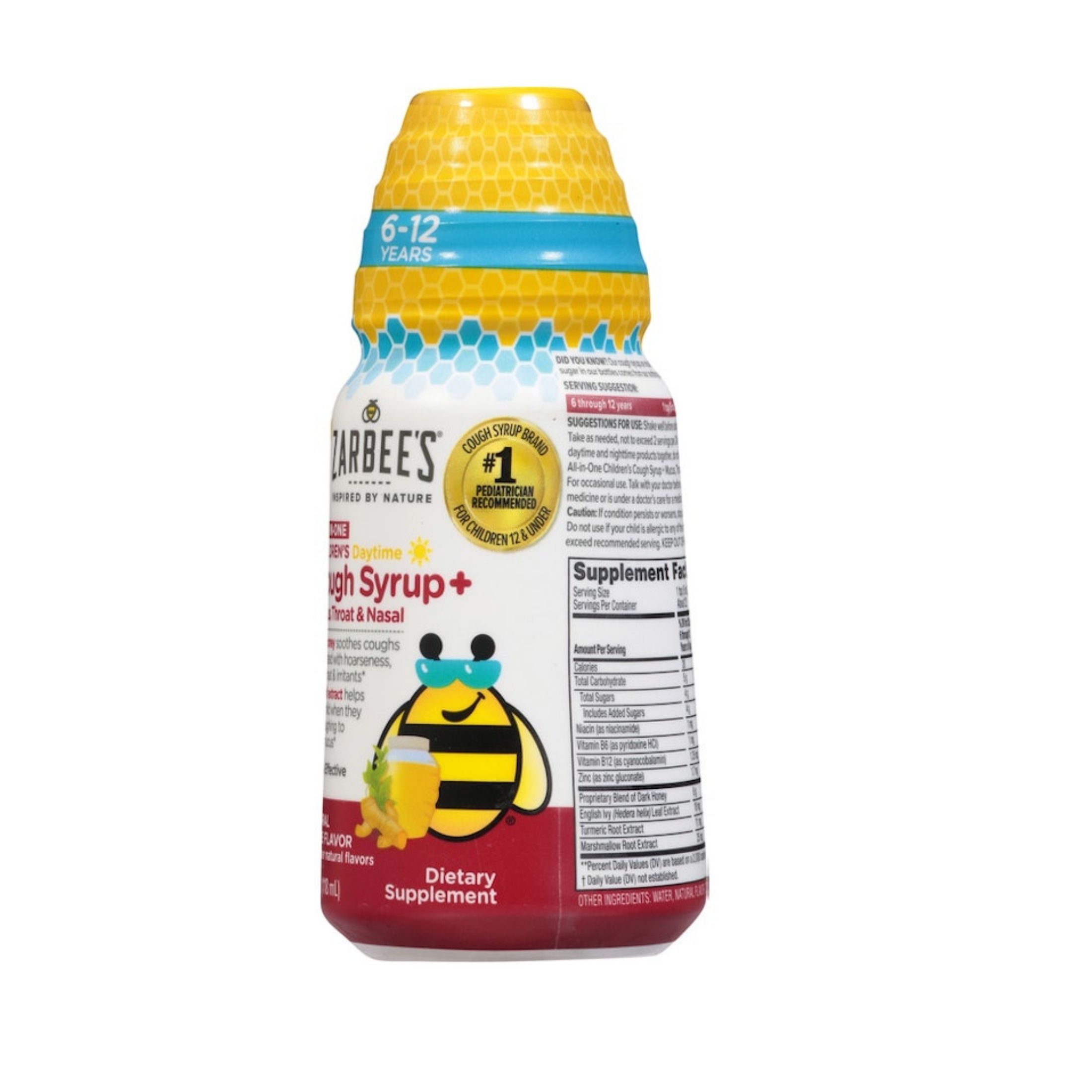 Zarbee's Cough Syrup + Mucus, Throat & Nasal, Daytime, All In One, Natural Grape Flavor, Children's 4 Fl Oz
