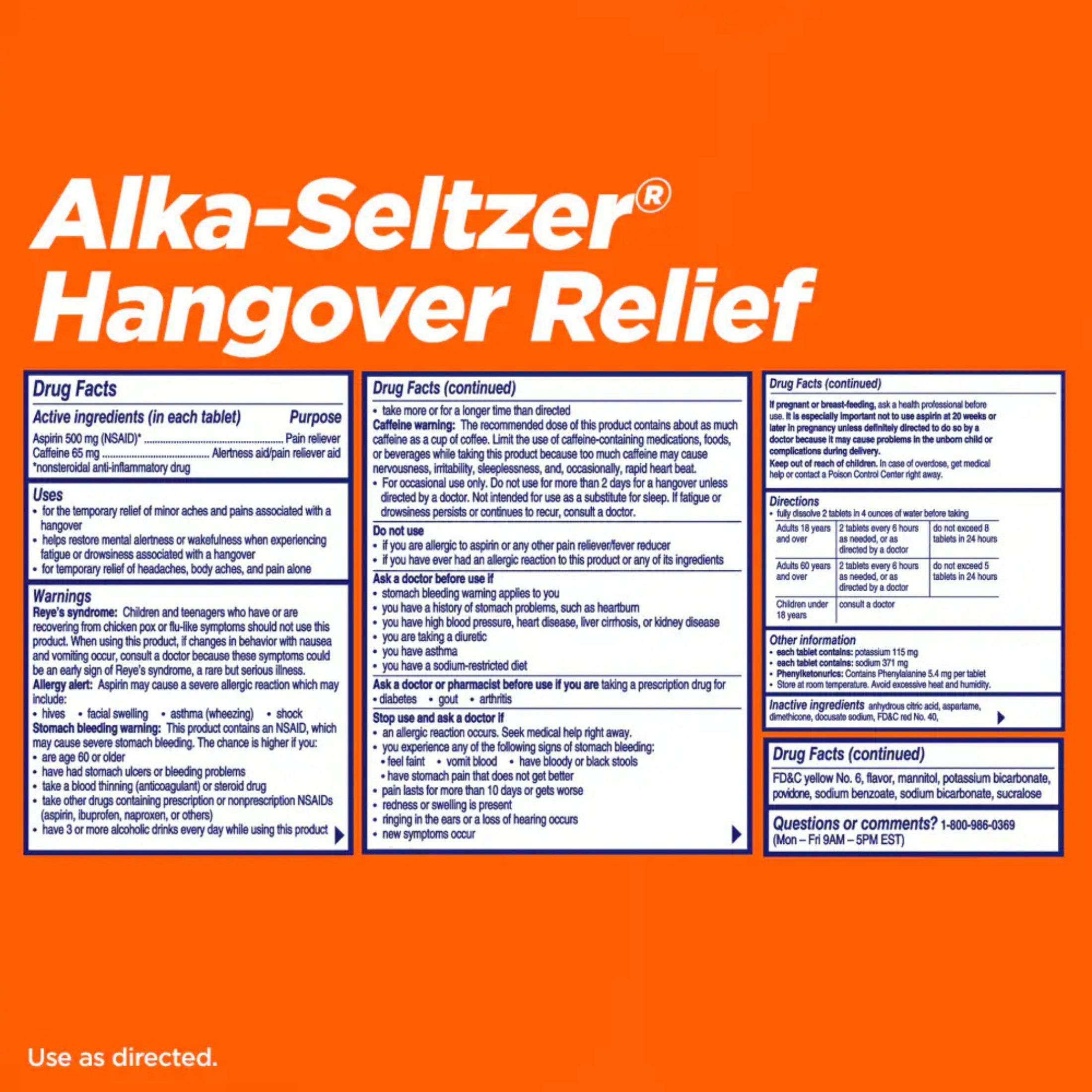 Alka-Seltzer Hangover Relief Orange Fizz Effervescent Tablets