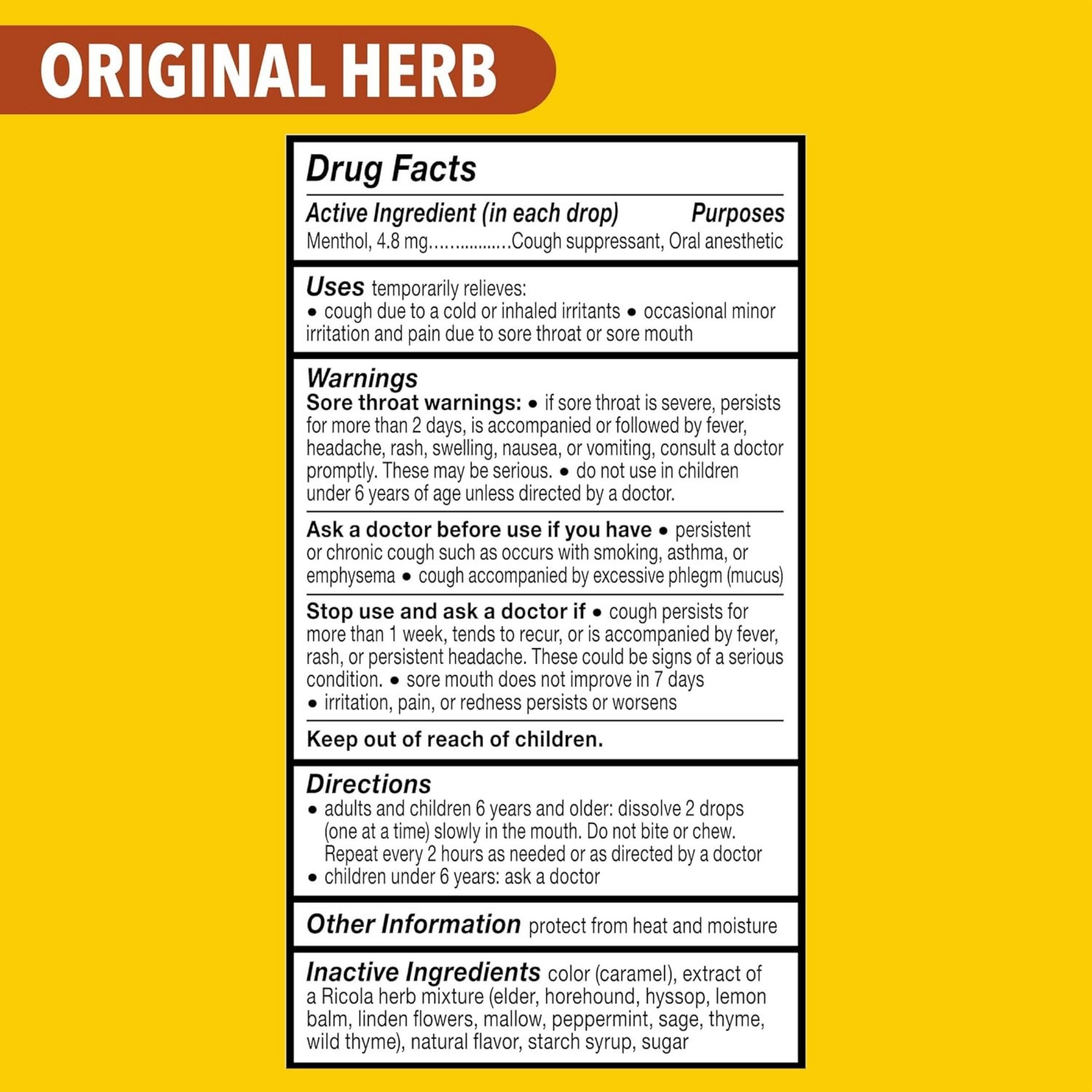 Ricola Cough Drops, Original Herb, Family Size