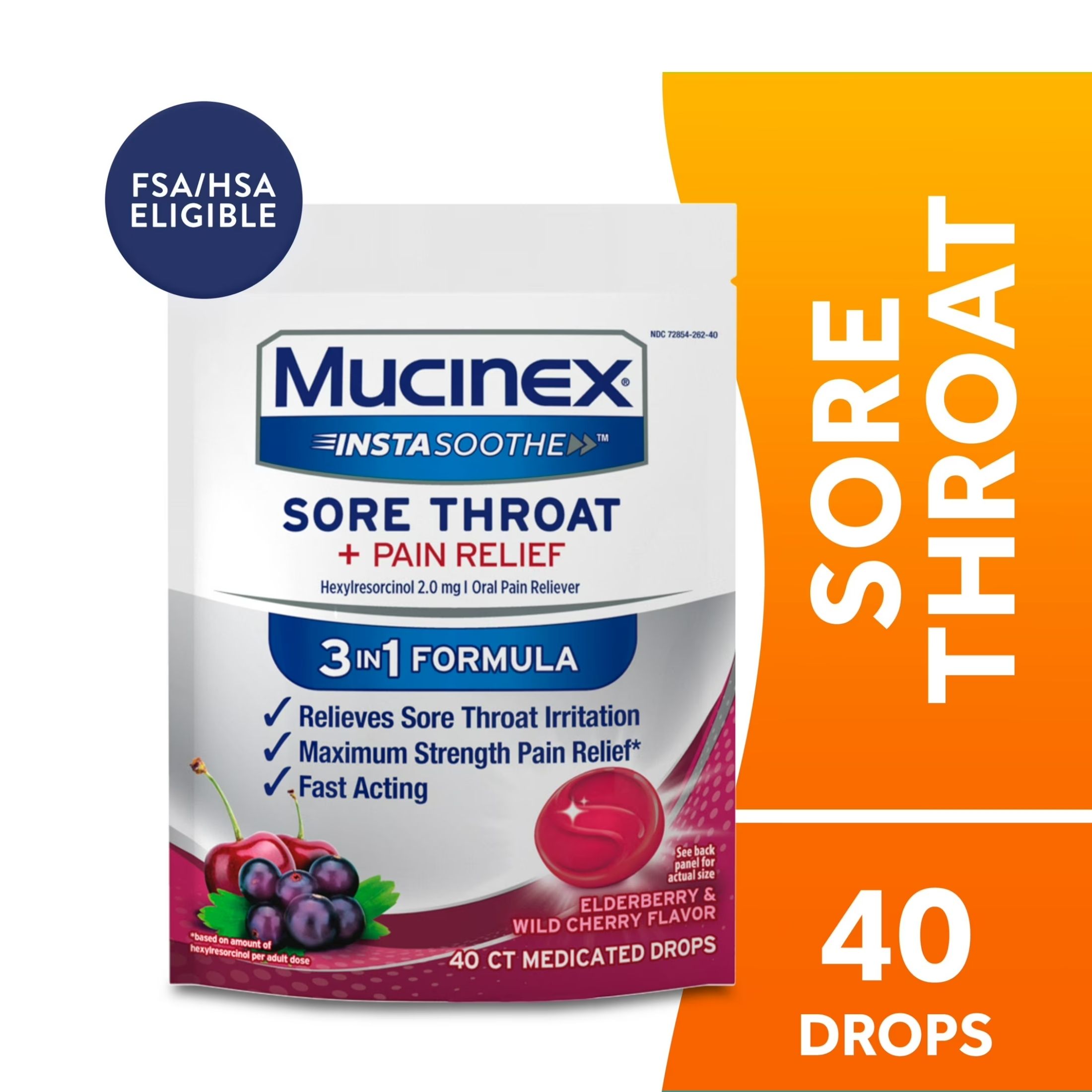 Mucinex Instasoothe Sore Throat Pain Relief - Elderberry & Wild Cherry - 40ct
