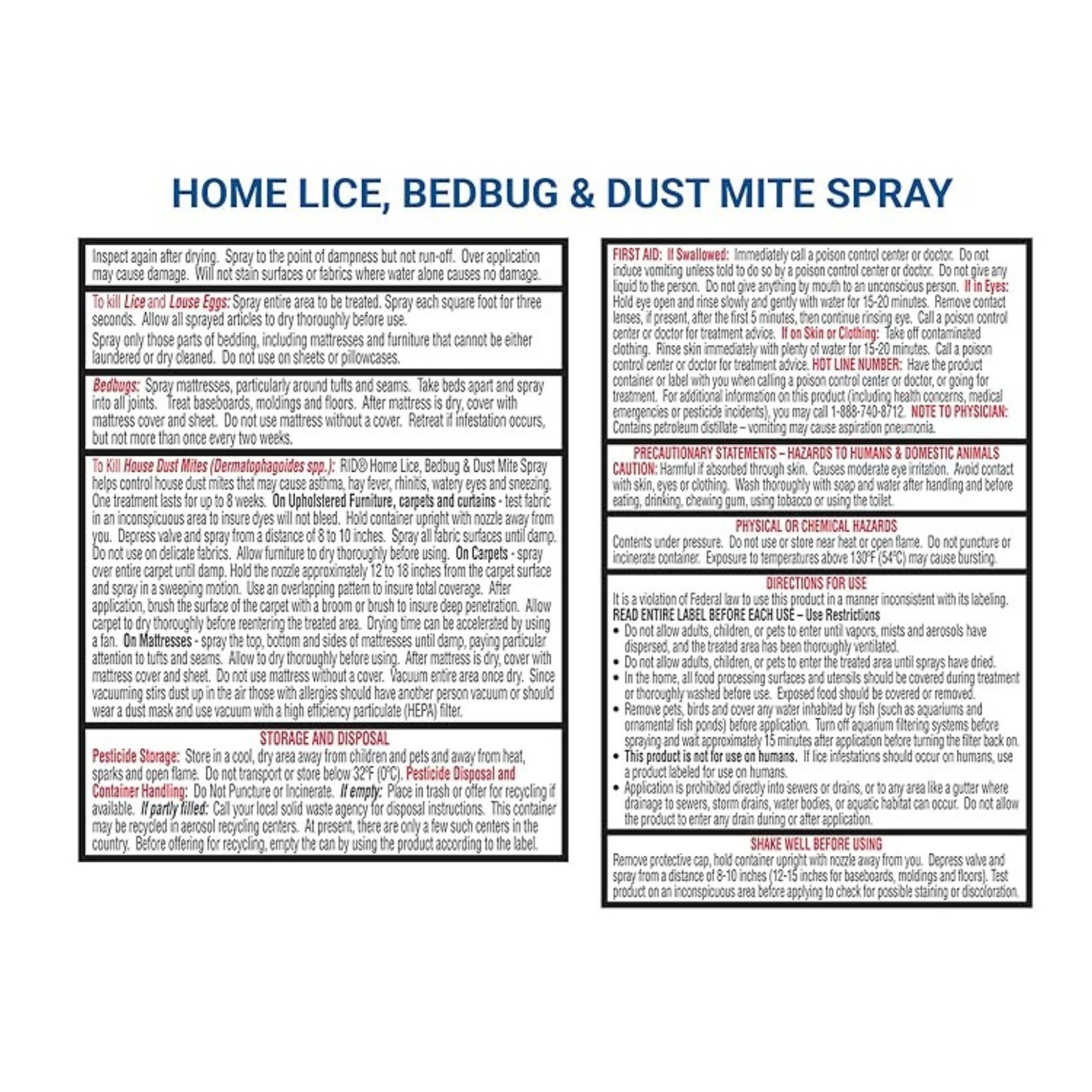Rid Home Lice, Bedbug & Dust Mite Spray 5 Oz