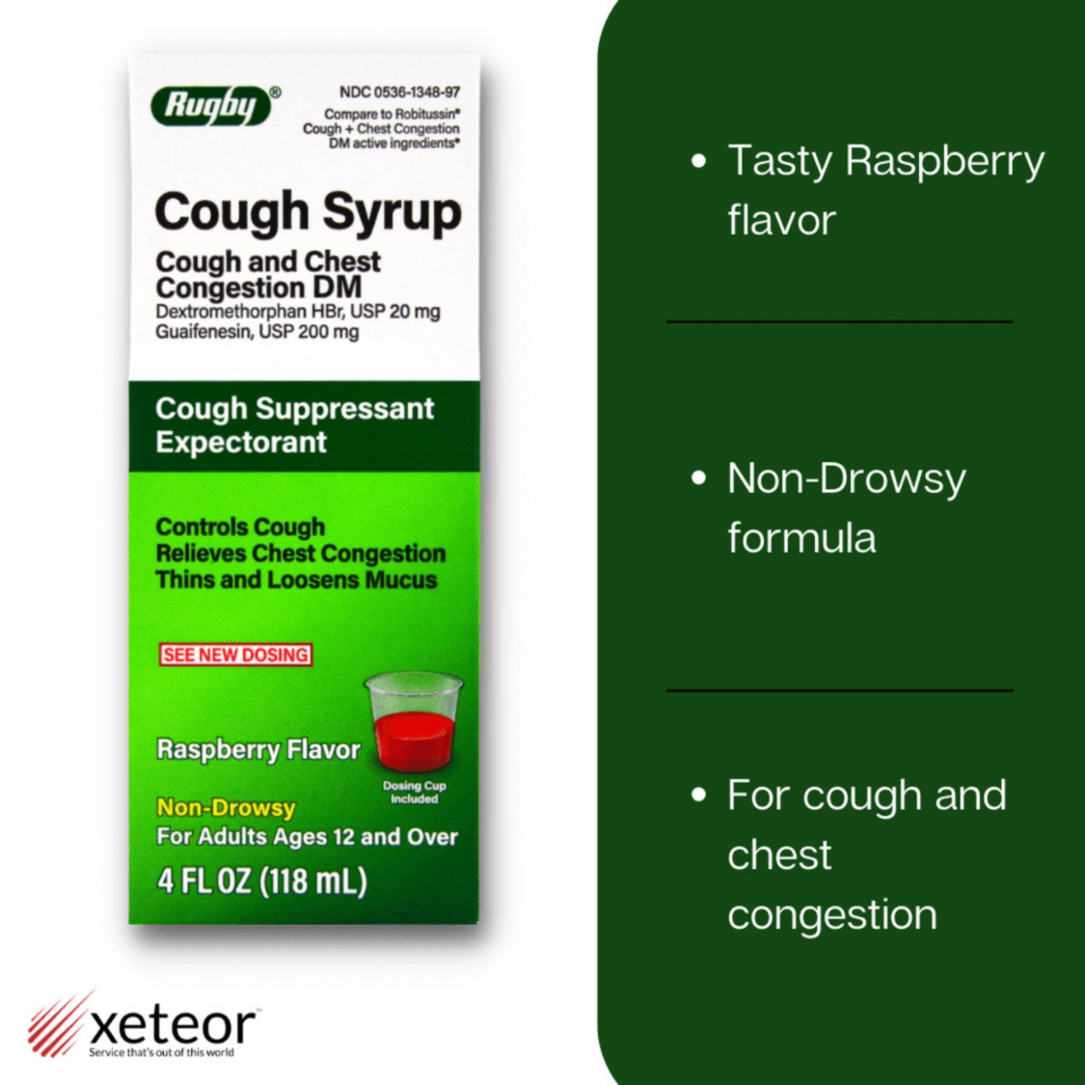 Rugby Cough Syrup DM Raspberry Non-Drowsy - 4 Fl Oz