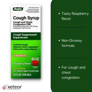 Rugby Cough Syrup DM Raspberry Non-Drowsy - 4 Fl Oz
