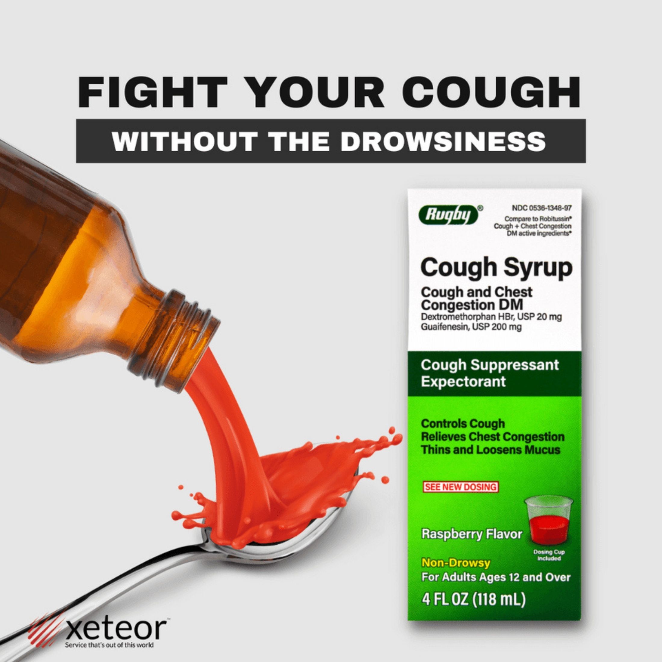 Rugby Cough Syrup DM Raspberry Non-Drowsy - 4 Fl Oz