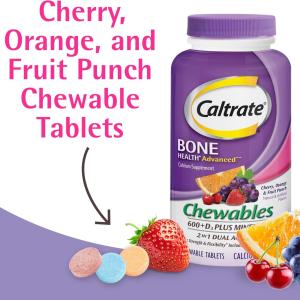 Caltrate Chewables 600 + D3 Plus Minerals Supplement, Cherry, Orange And Fruit Punch Flavor