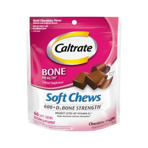 Caltrate Soft Chews 600+D3 Calcium Vitamin D Supplement, Chocolate Truffle
