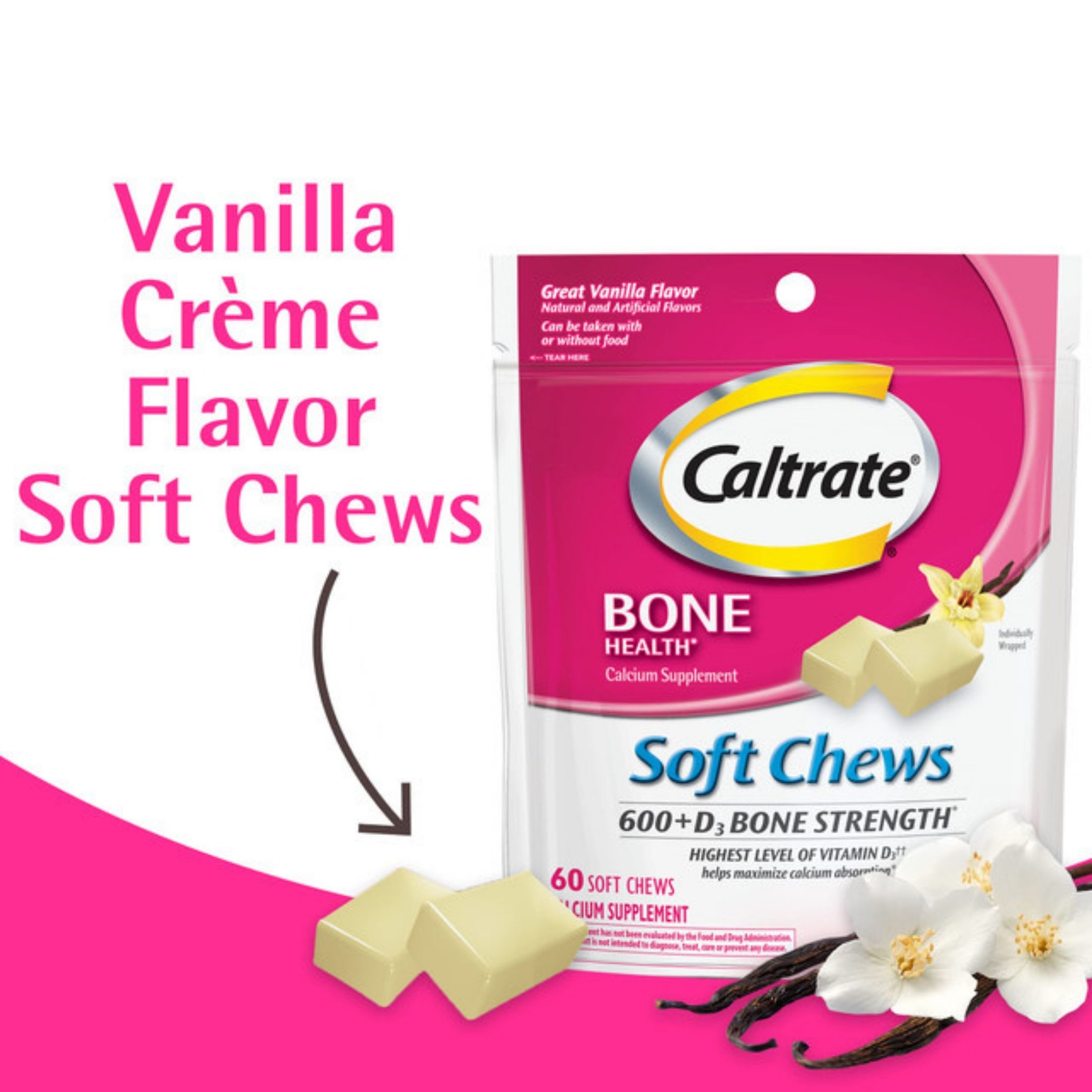 Caltrate Soft Chews 600 Plus D3 Calcium Vitamin D Supplement