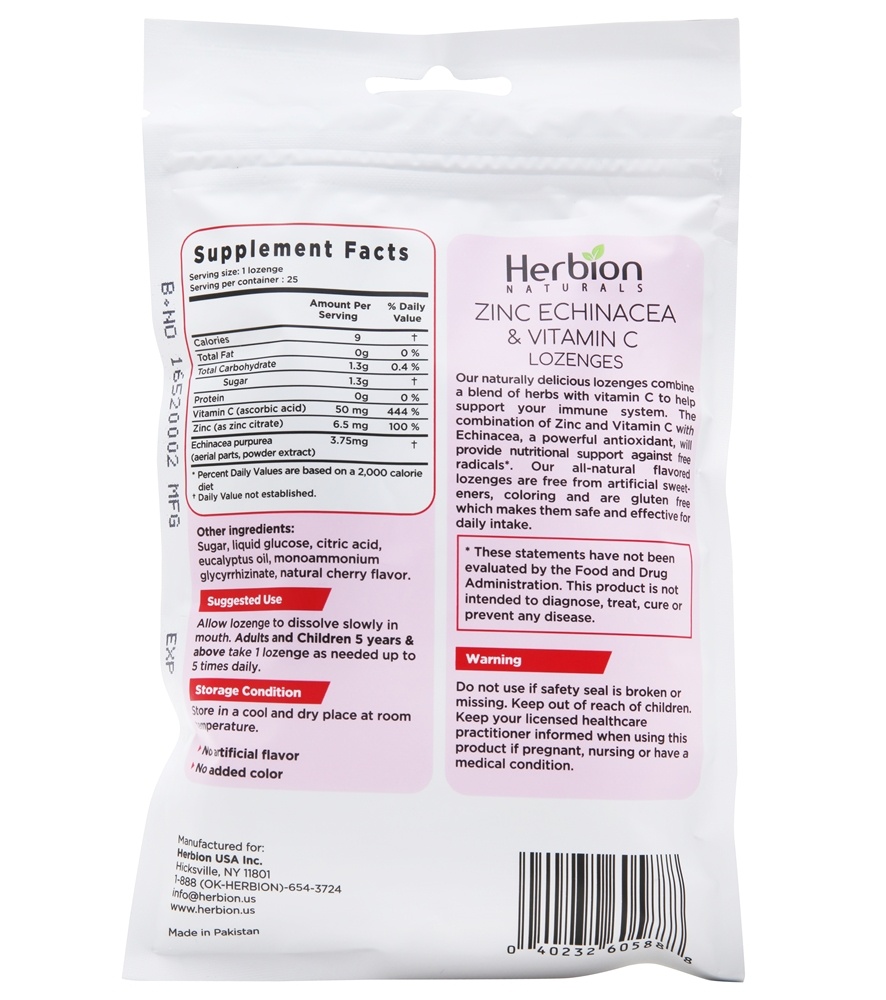 Herbion Naturals Zinc, Echinacea & Vitamin C Lozenges With Natural Cherry Flavor