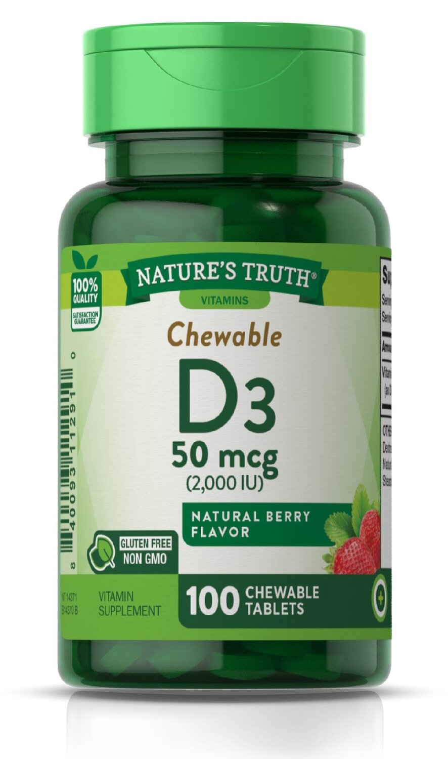 Nature's Truth Vitamin D3, 50 Mcg, Berry Flavor, Chewable Tablets