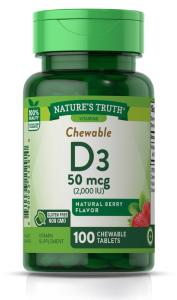 Nature's Truth Vitamin D3, 50 Mcg, Berry Flavor, Chewable Tablets