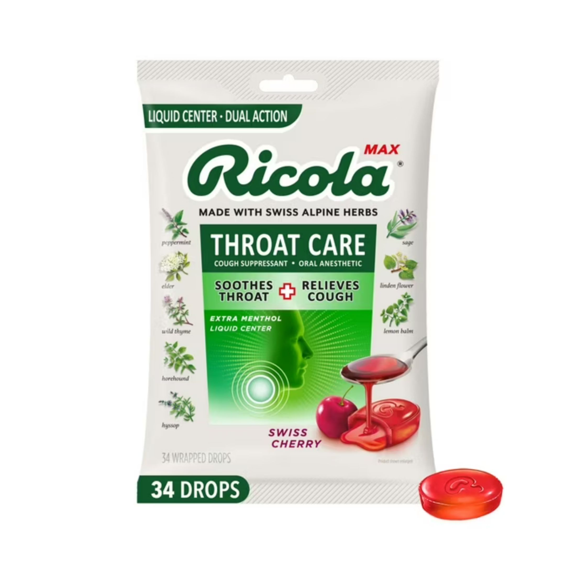 Ricola Max Throat Care Swiss Cherry Cough Drops